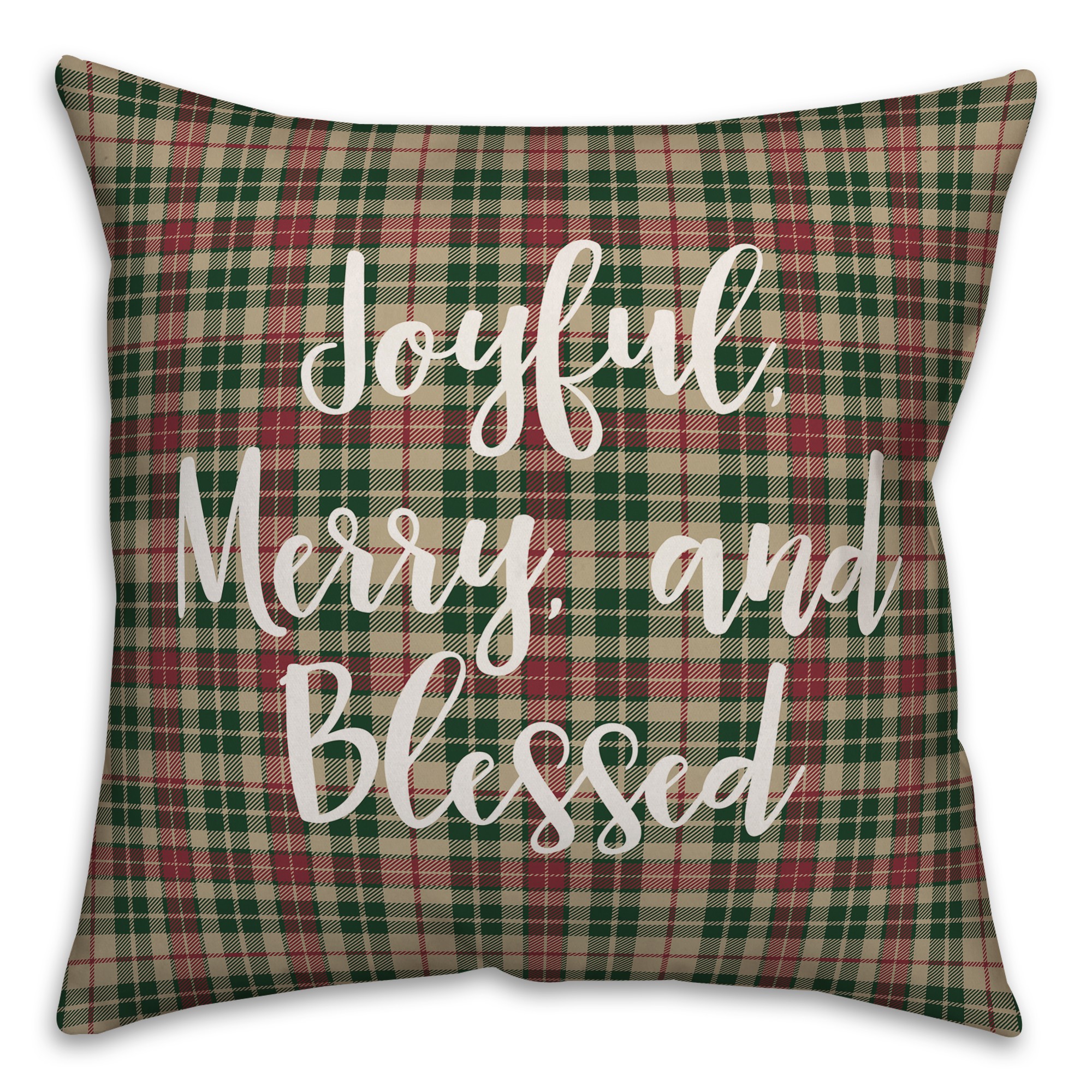 Joyful, Merry & Blessed in Tartan Plaid 18x18 Spun Poly Pillow