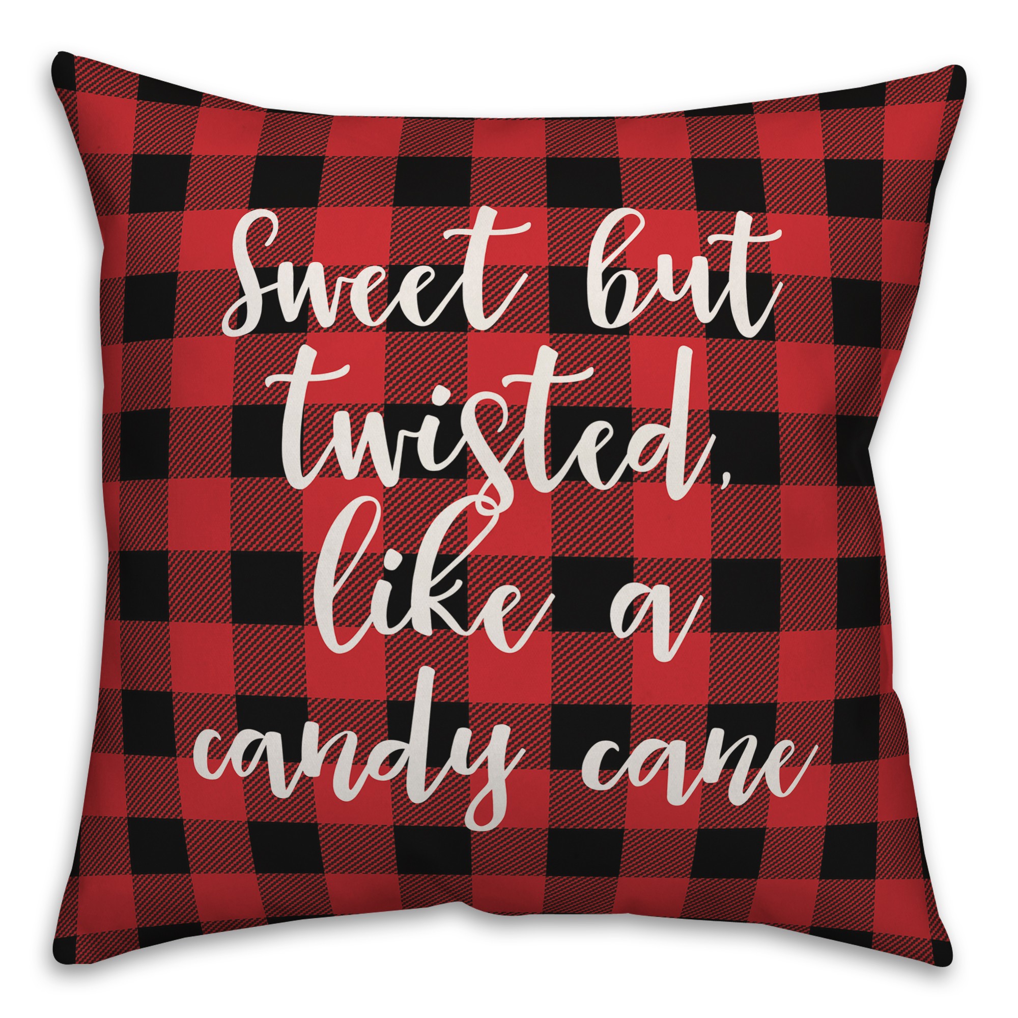 Sweet But Twisted Like A Candy Cane in Buffalo Check Plaid 18x18 Spun Poly Pillow