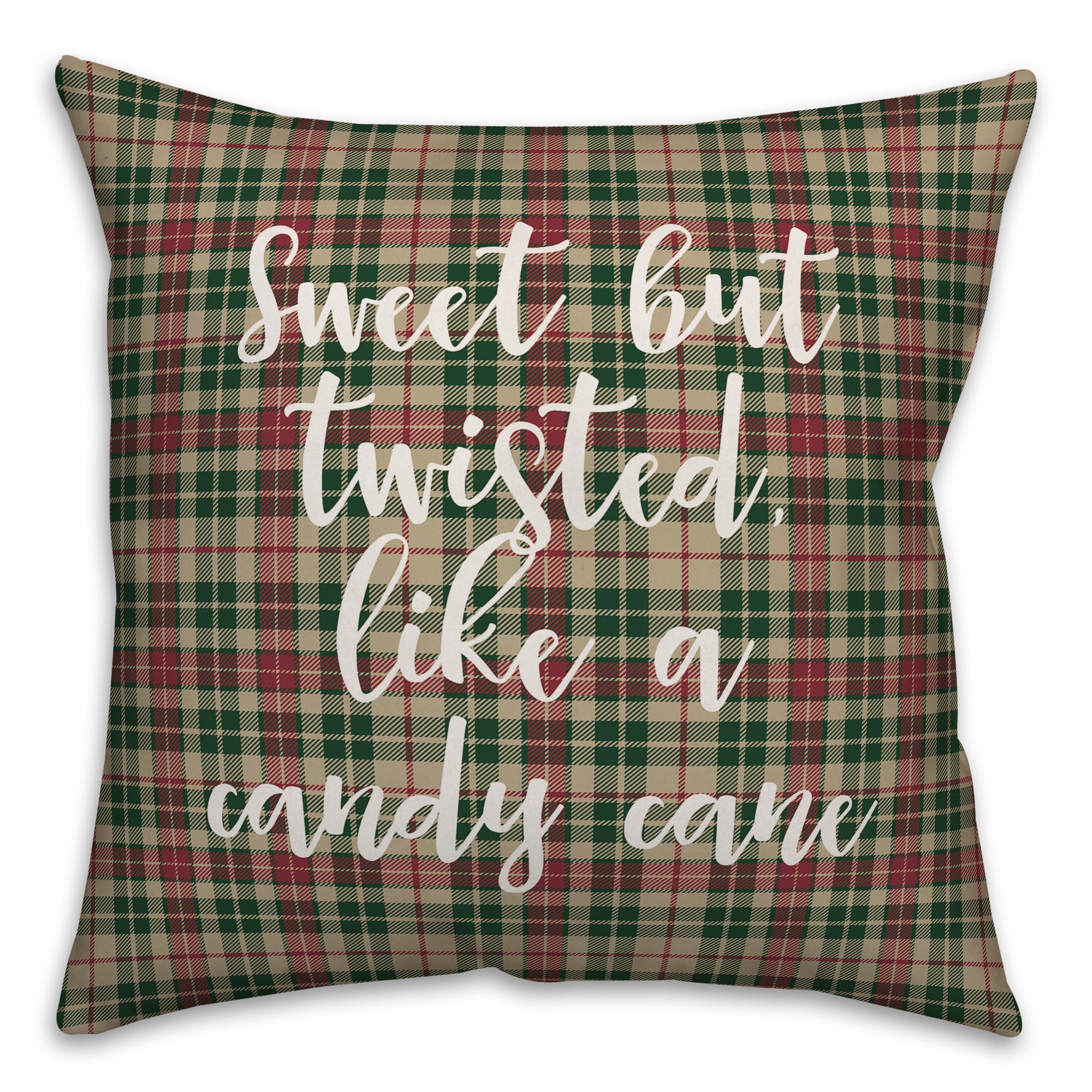 Sweet But Twisted Like A Candy Cane in Tartan Plaid 18x18 Spun Poly Pillow