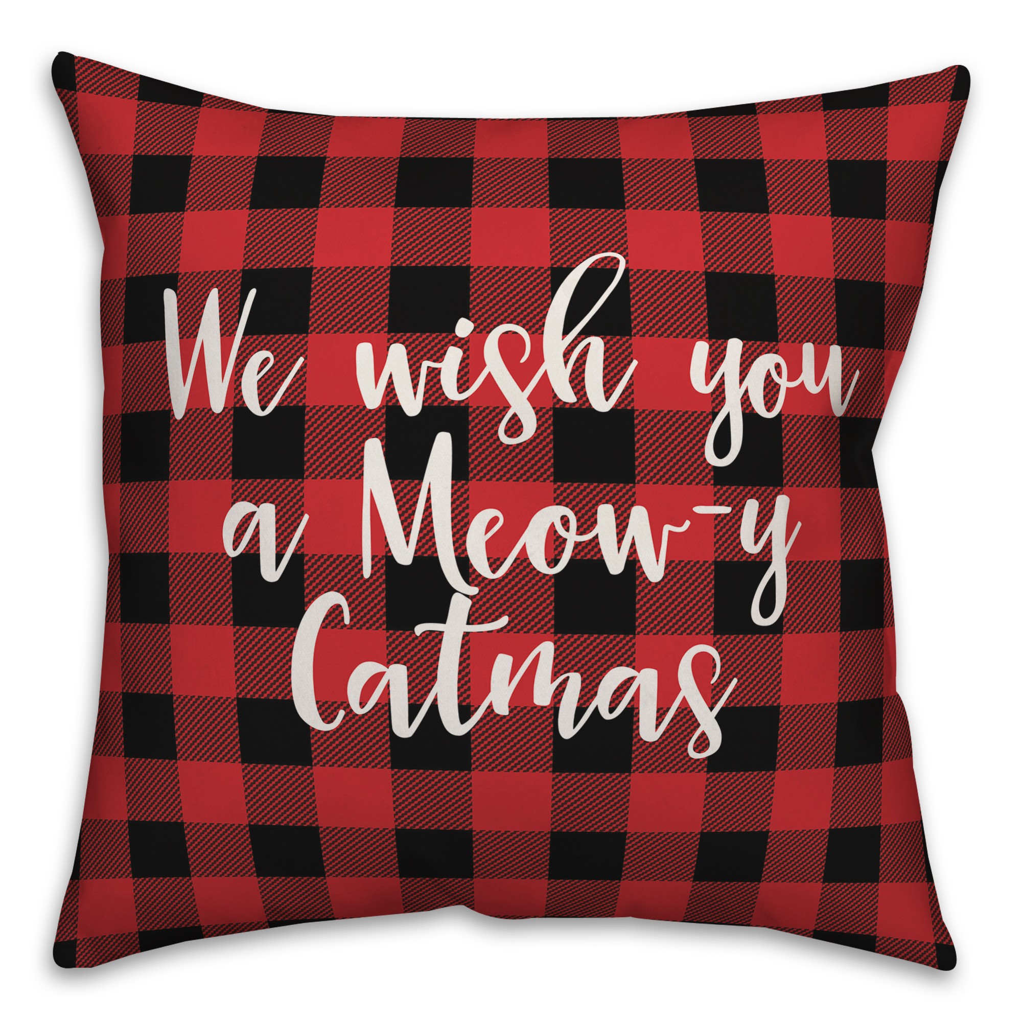We Wish You A Meowy Catmas in Buffalo Check Plaid 18x18 Spun Poly Pillow