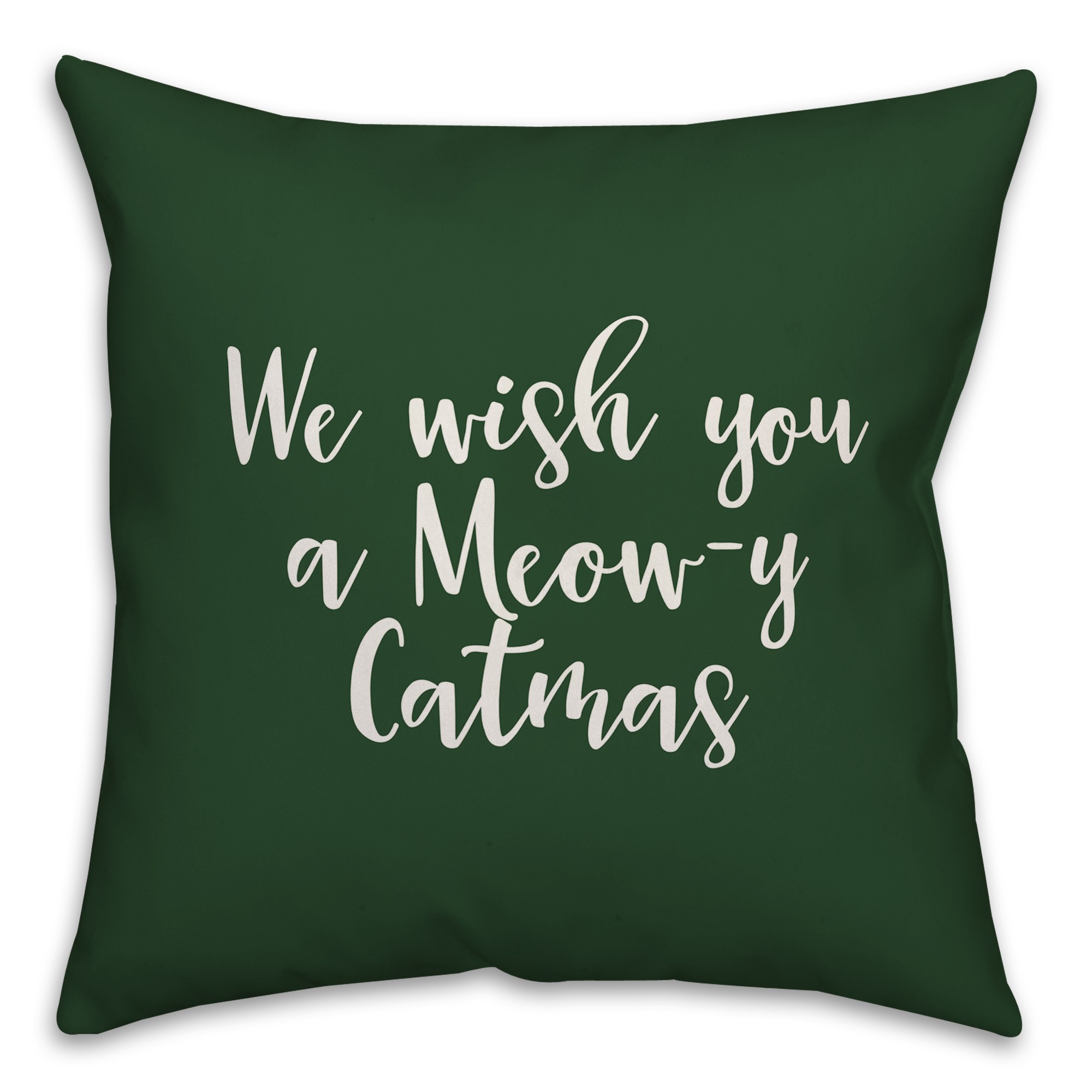 We Wish You A Meowy Catmas in Dark Green 18x18 Spun Poly Pillow