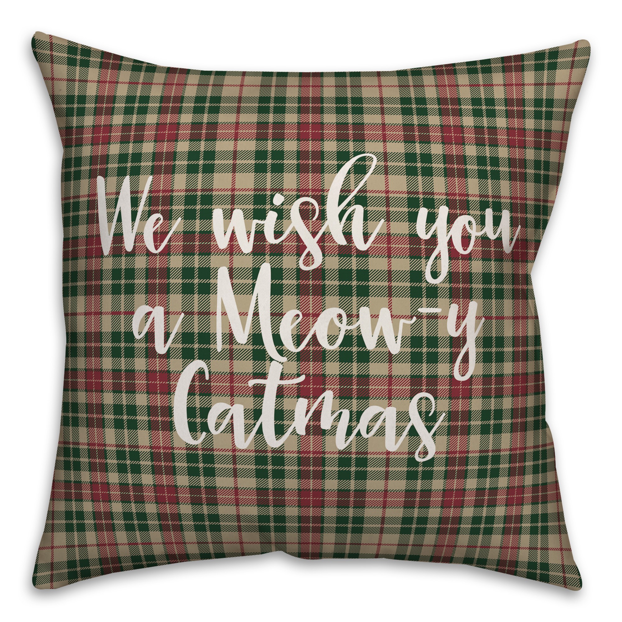 We Wish You A Meowy Catmas in Tartan Plaid 18x18 Spun Poly Pillow