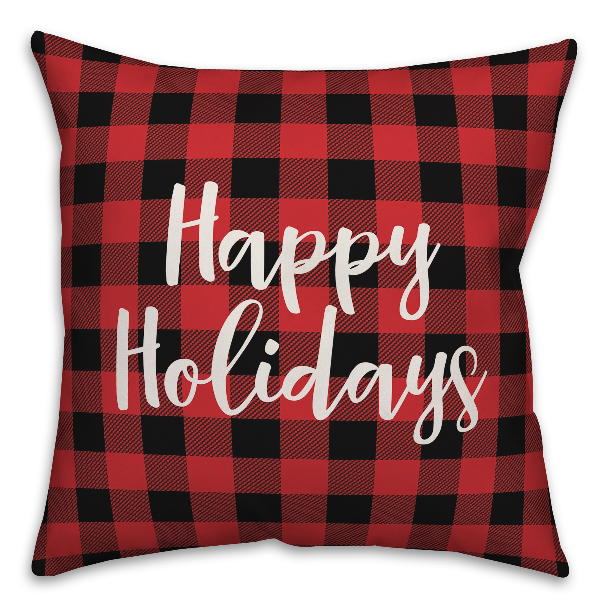 Happy Holidays in Buffalo Check Plaid 18x18 Spun Poly Pillow