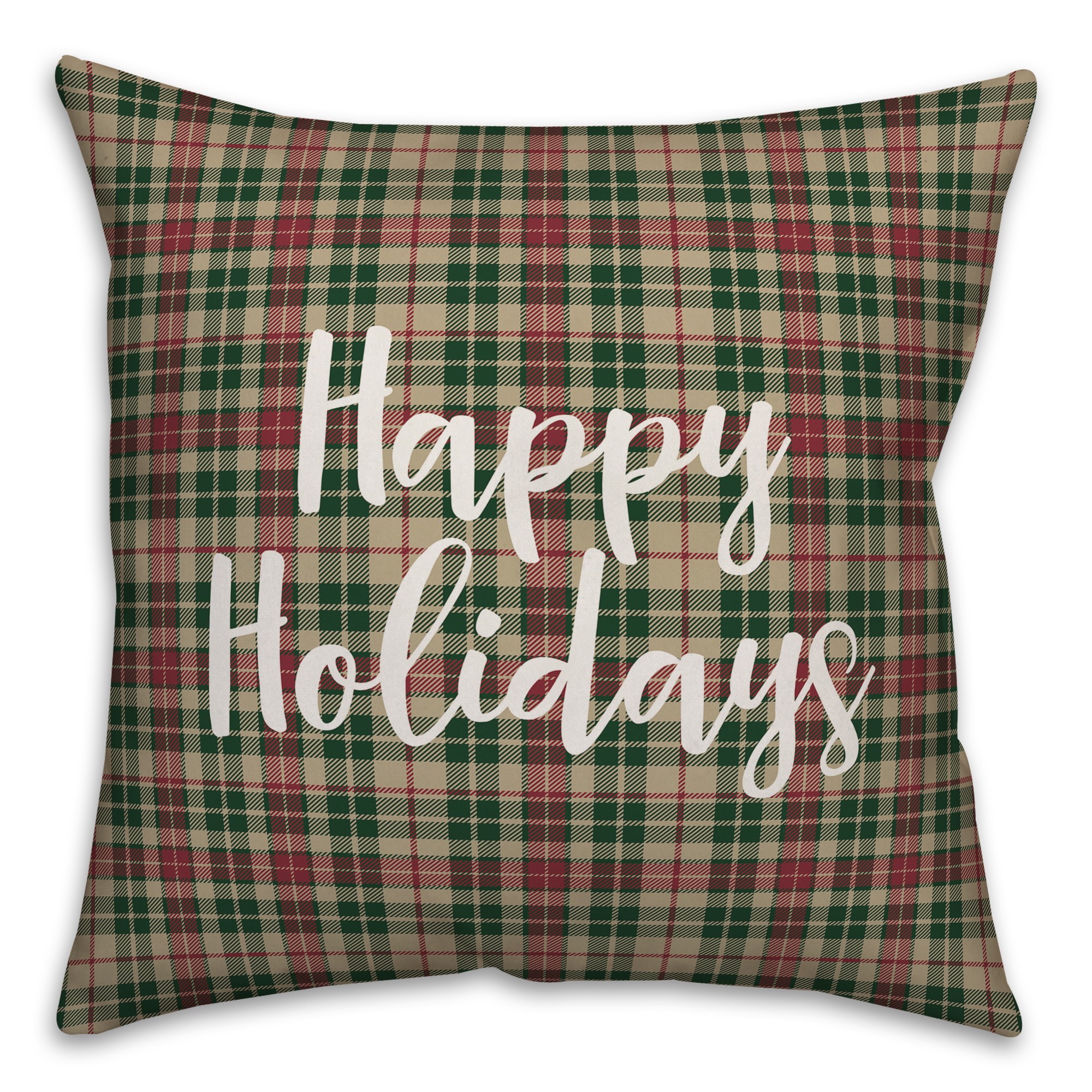 Happy Holidays in Tartan Plaid 18x18 Spun Poly Pillow
