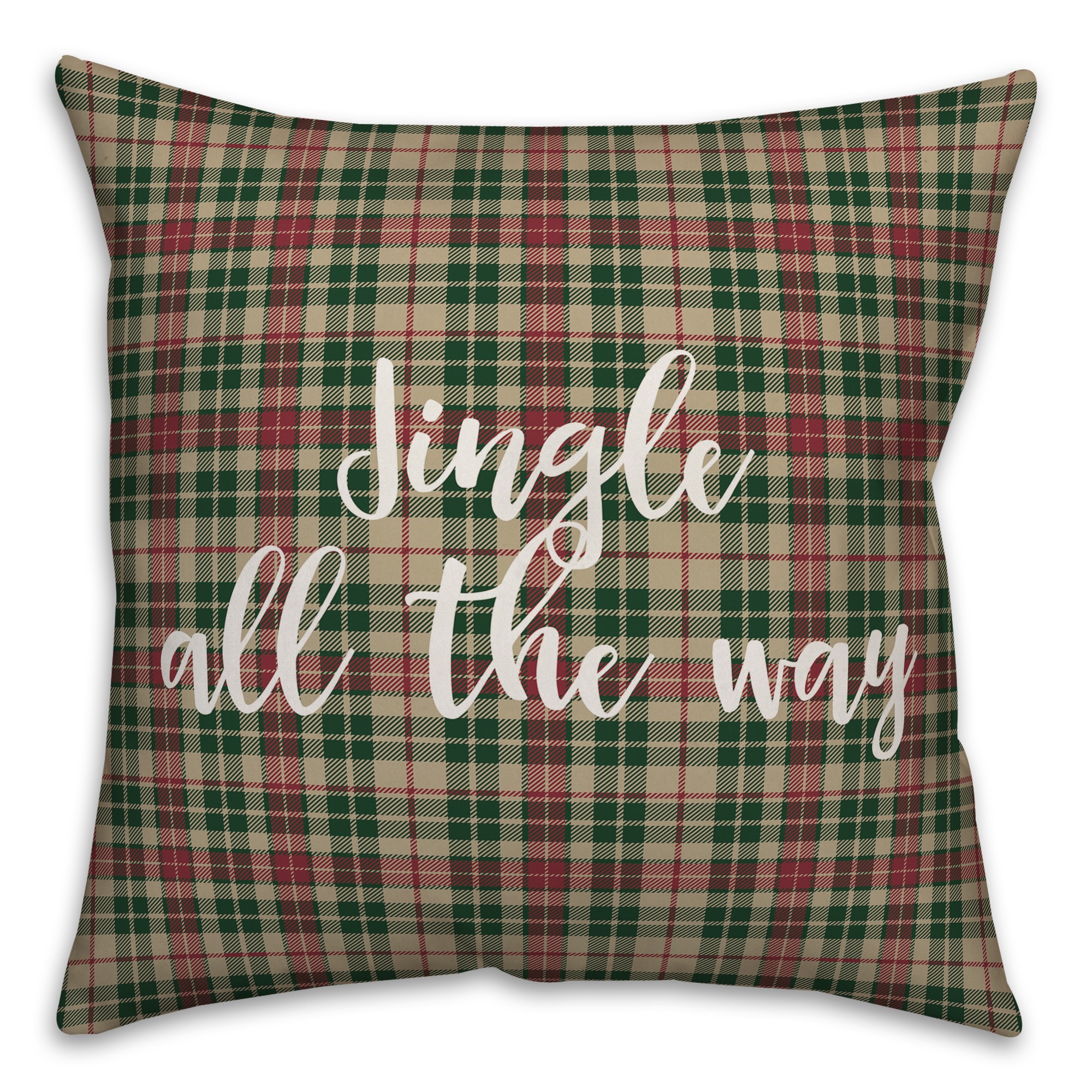 Jingle All The Way in Tartan Plaid 18x18 Spun Poly Pillow