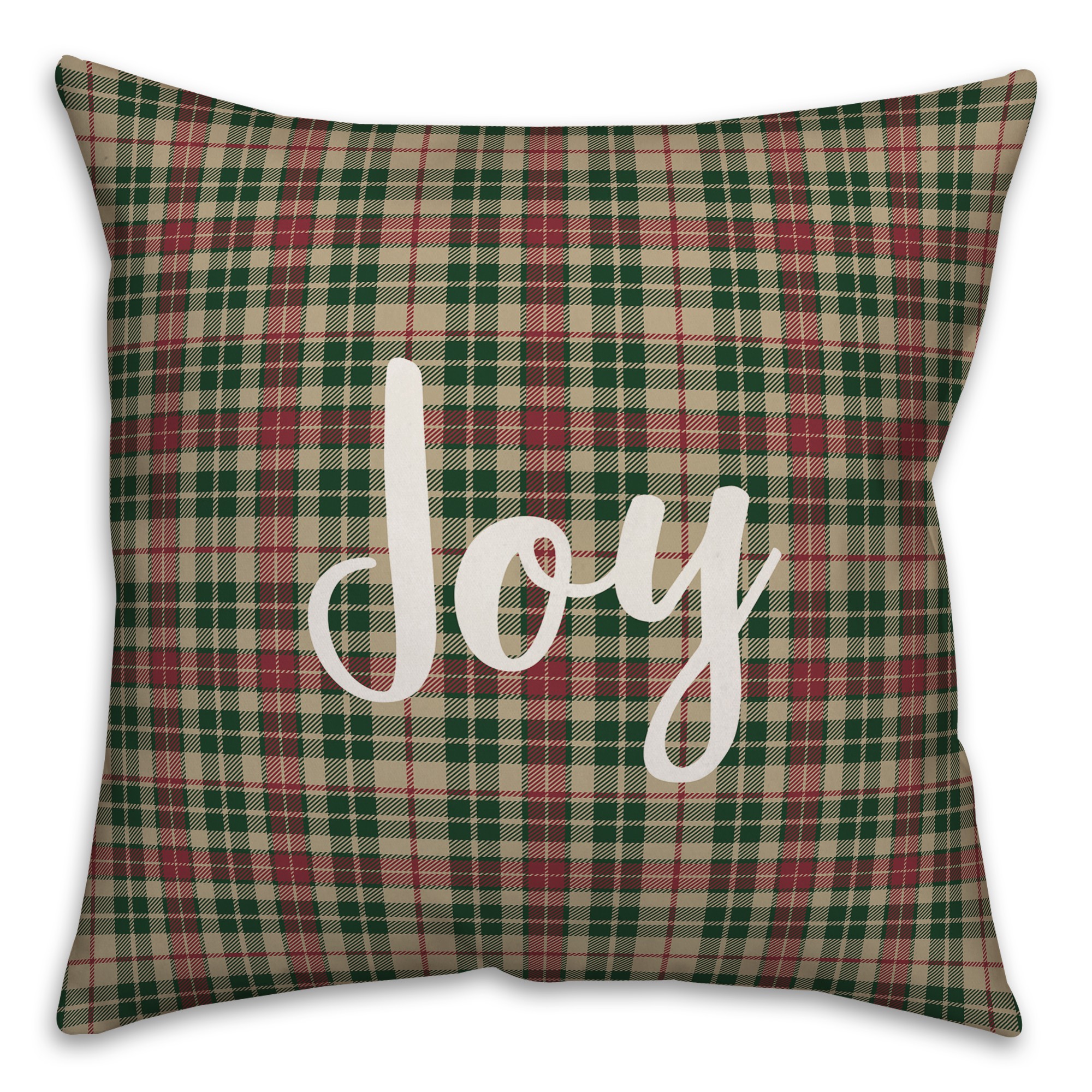 Joy in Tartan Plaid 18x18 Spun Poly Pillow