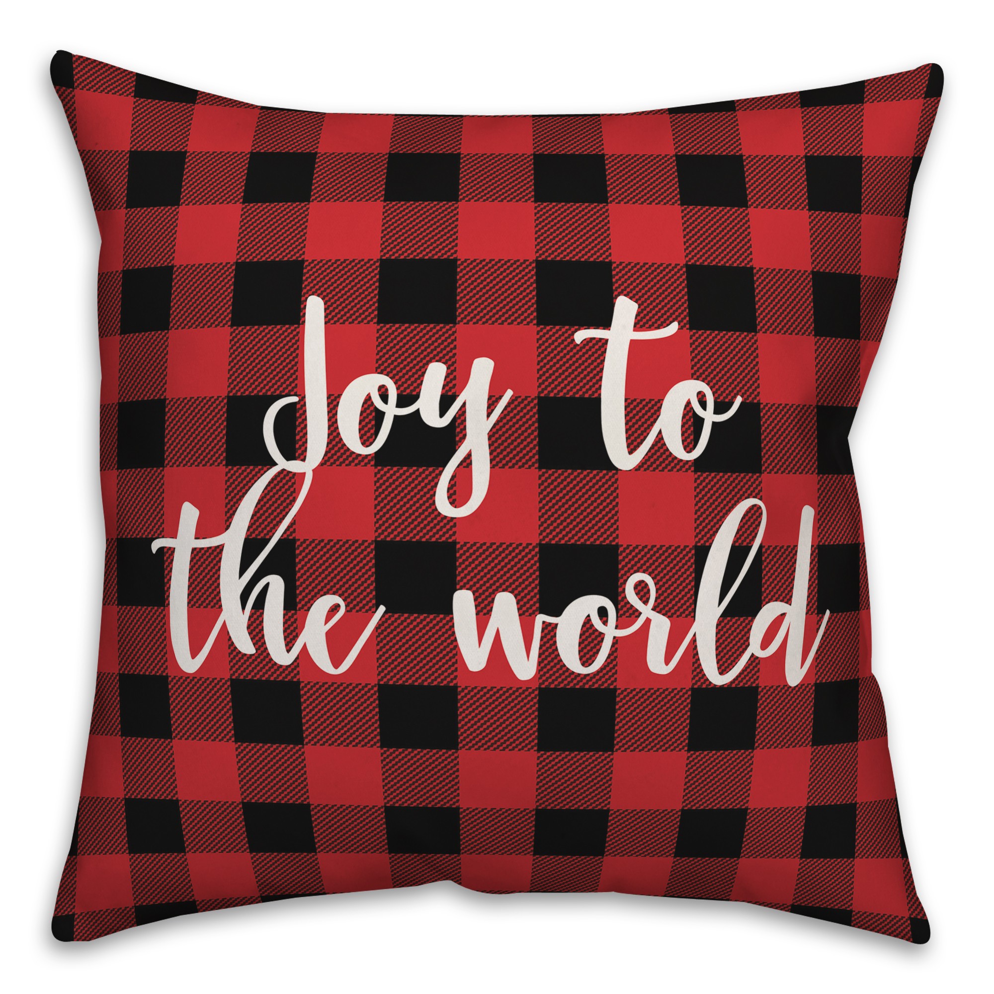 Joy To The World in Buffalo Check Plaid 18x18 Spun Poly Pillow