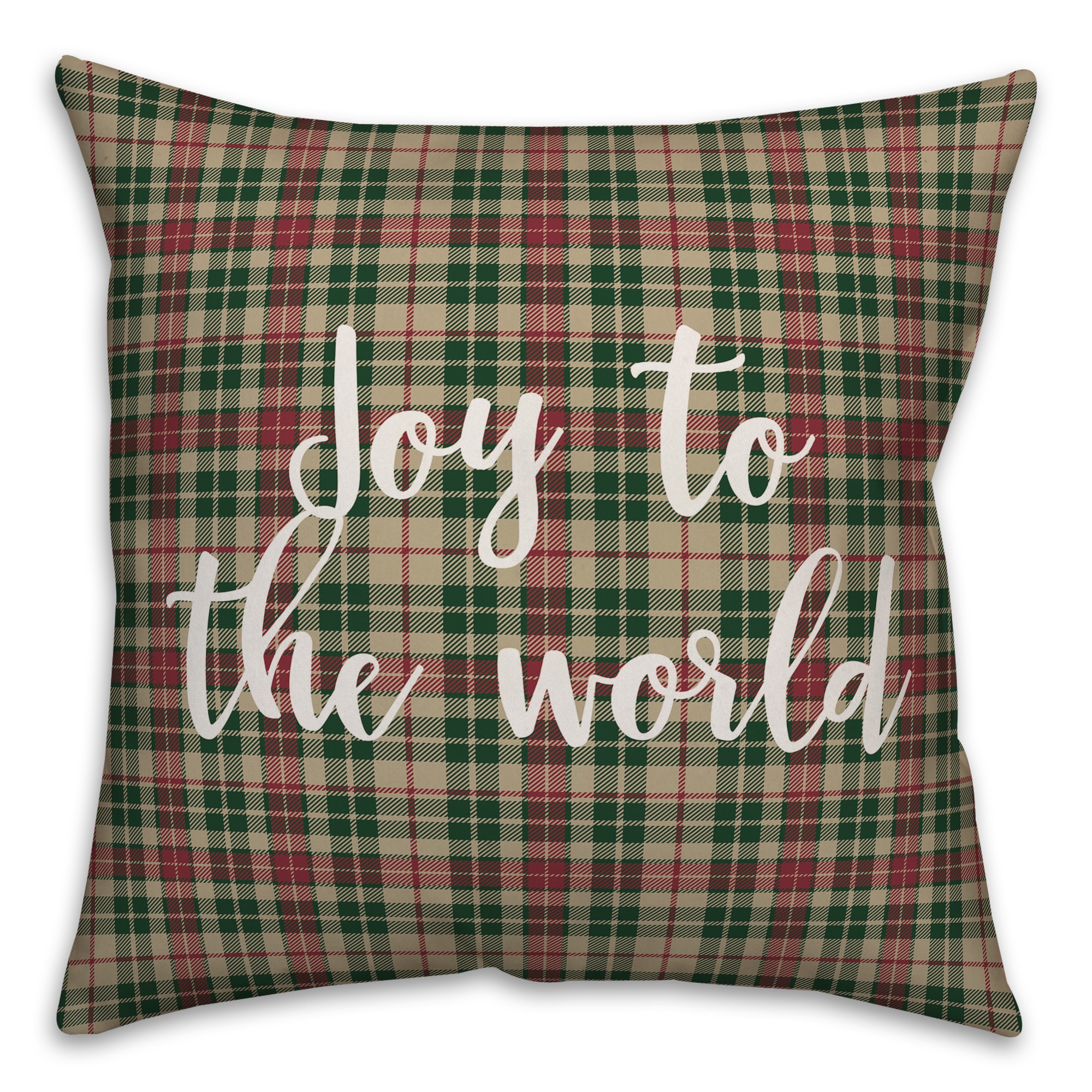 Joy To The World in Tartan Plaid 18x18 Spun Poly Pillow