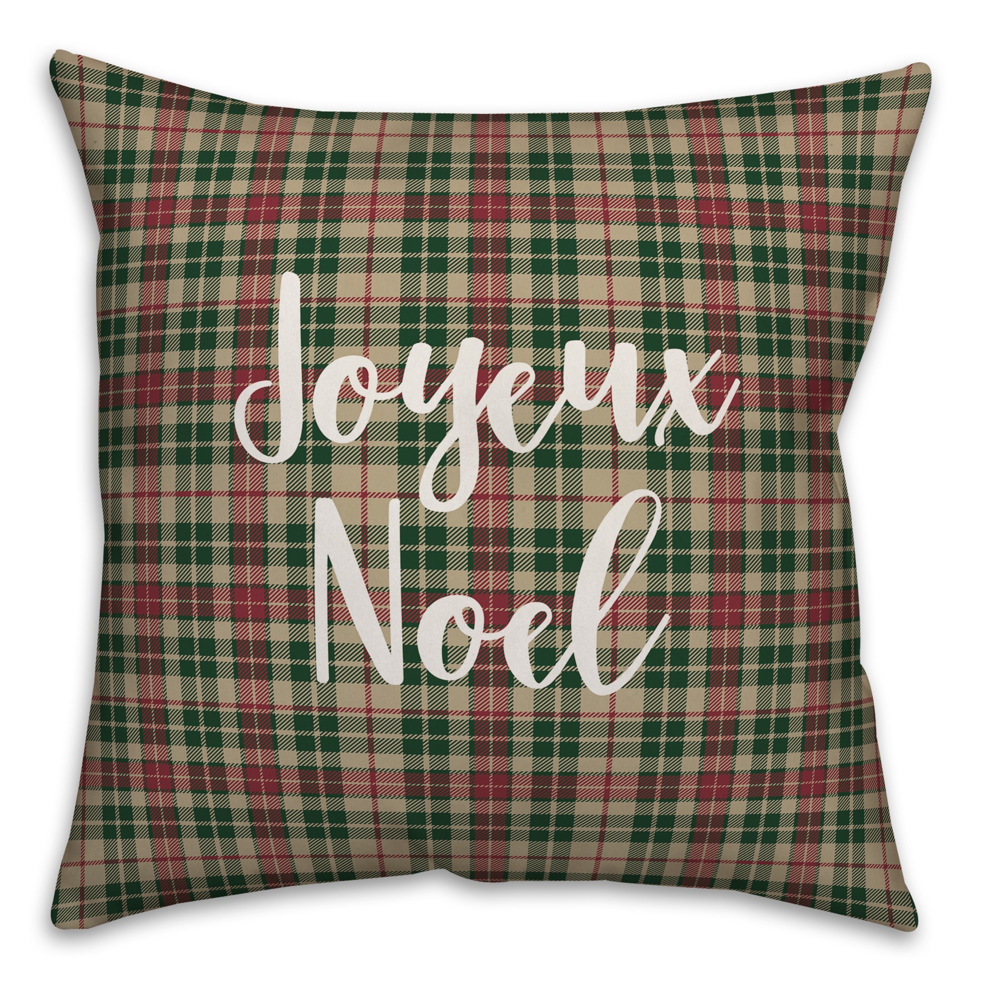 Joyeux Noel in Tartan Plaid 18x18 Spun Poly Pillow