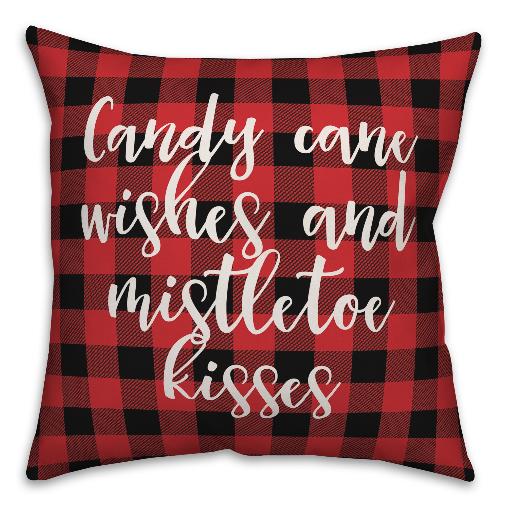 Candy Cane Kisses And Mistletoe Kisses in Buffalo Check Plaid 18x18 Spun Poly Pillow