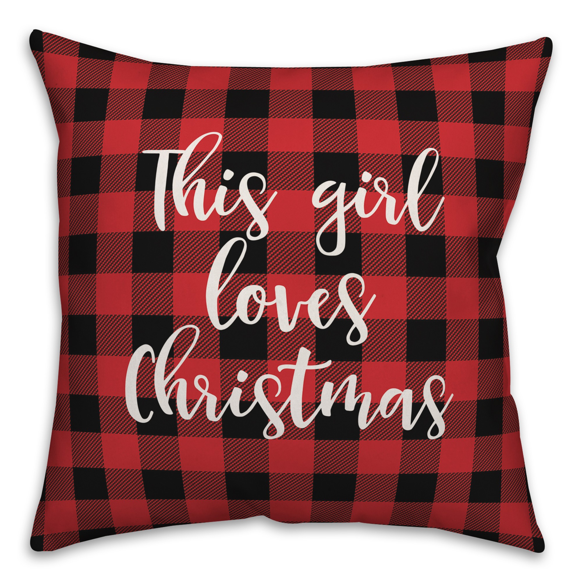 This Girl Loves Christmas in Buffalo Plaid 18x18 Spun Poly Pillow