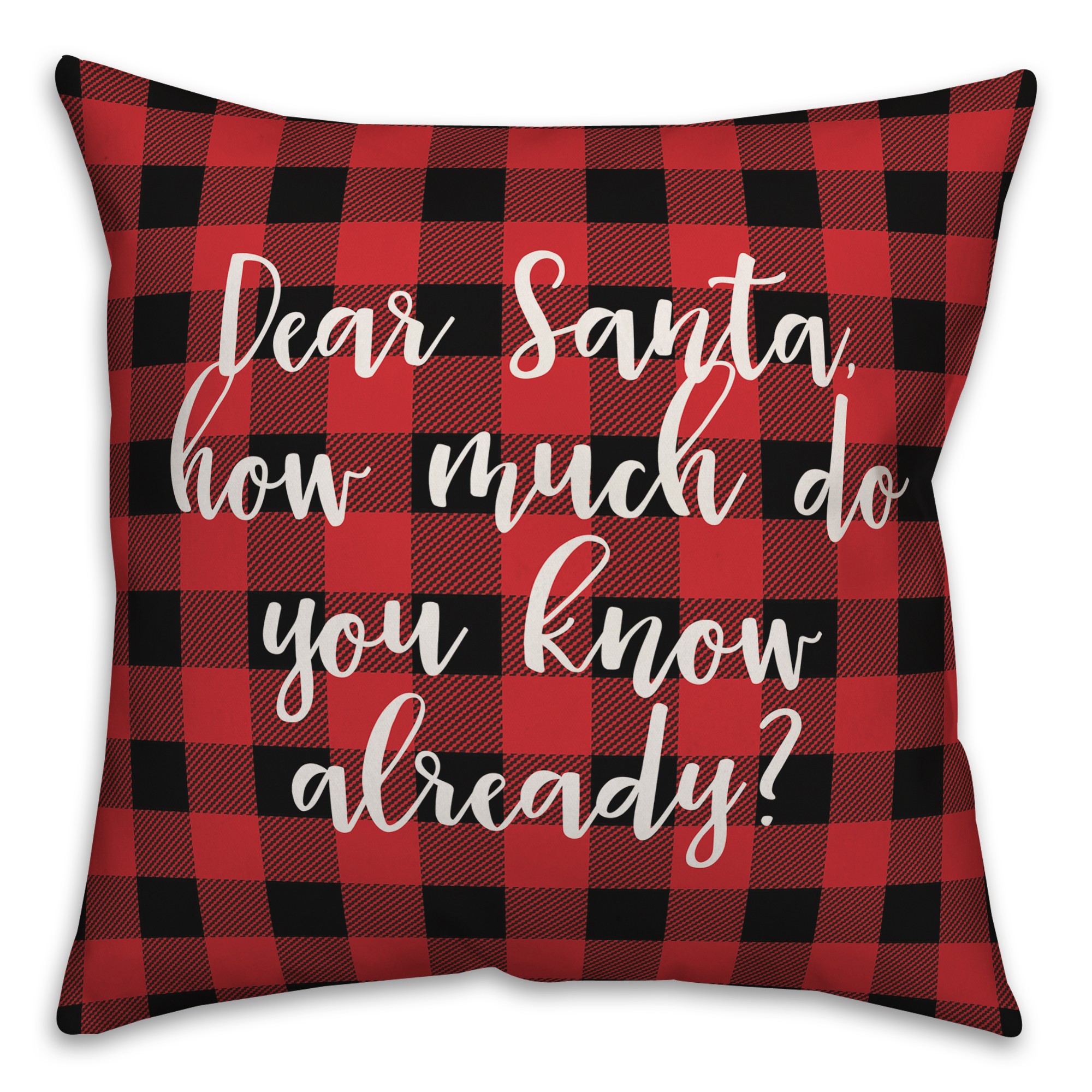 Dear Santa in Buffalo Check Plaid 18x18 Spun Poly Pillow