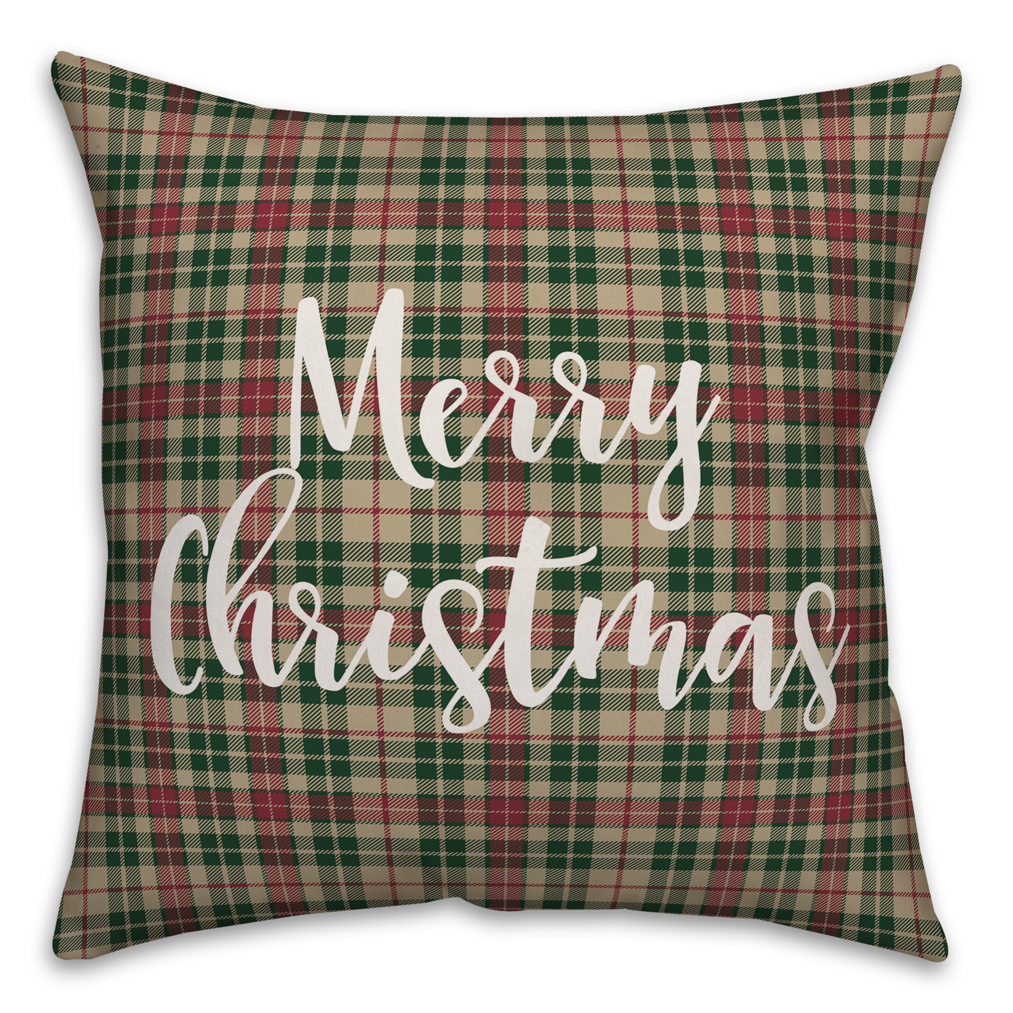 Merry Christmas in Tartan Plaid 18x18 Spun Poly Pillow