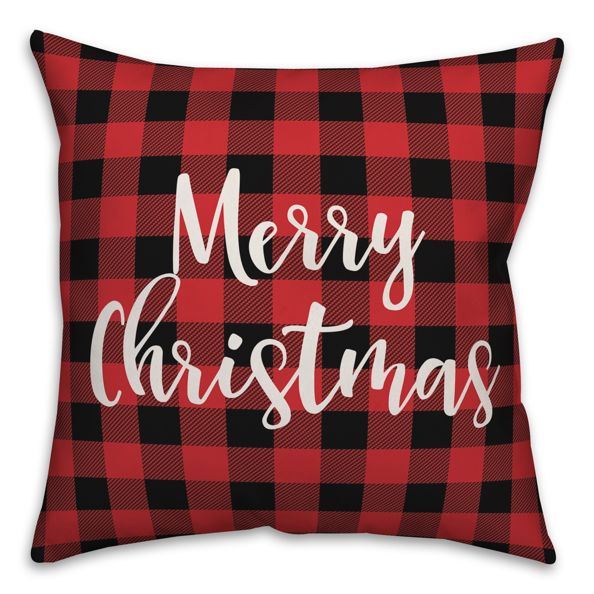 Merry Christmas in Buffalo Check Plaid 18x18 Spun Poly Pillow