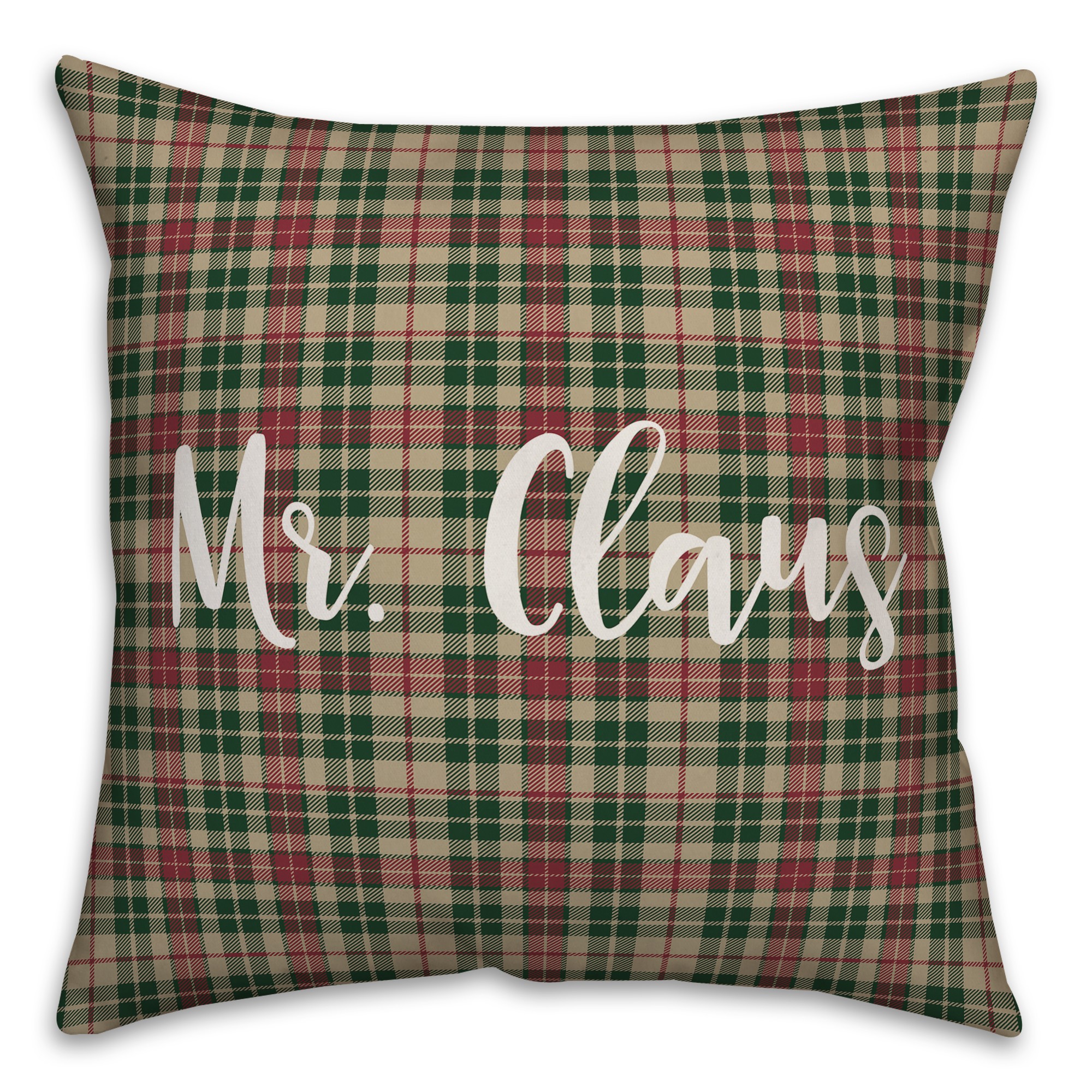 Mr. Claus in Tartan Plaid 18x18 Spun Poly Pillow