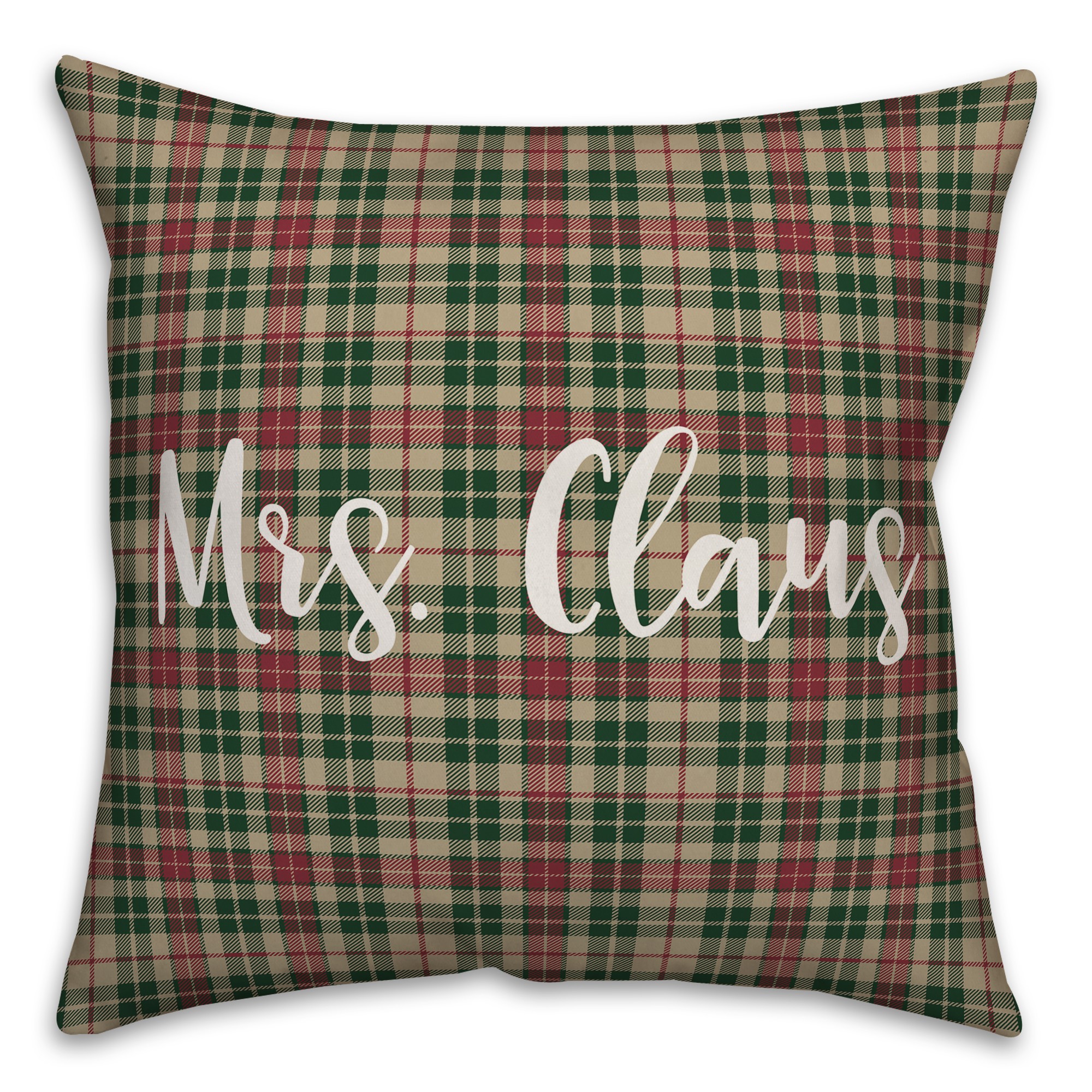 Mrs. Claus in Tartan Plaid 18x18 Spun Poly Pillow
