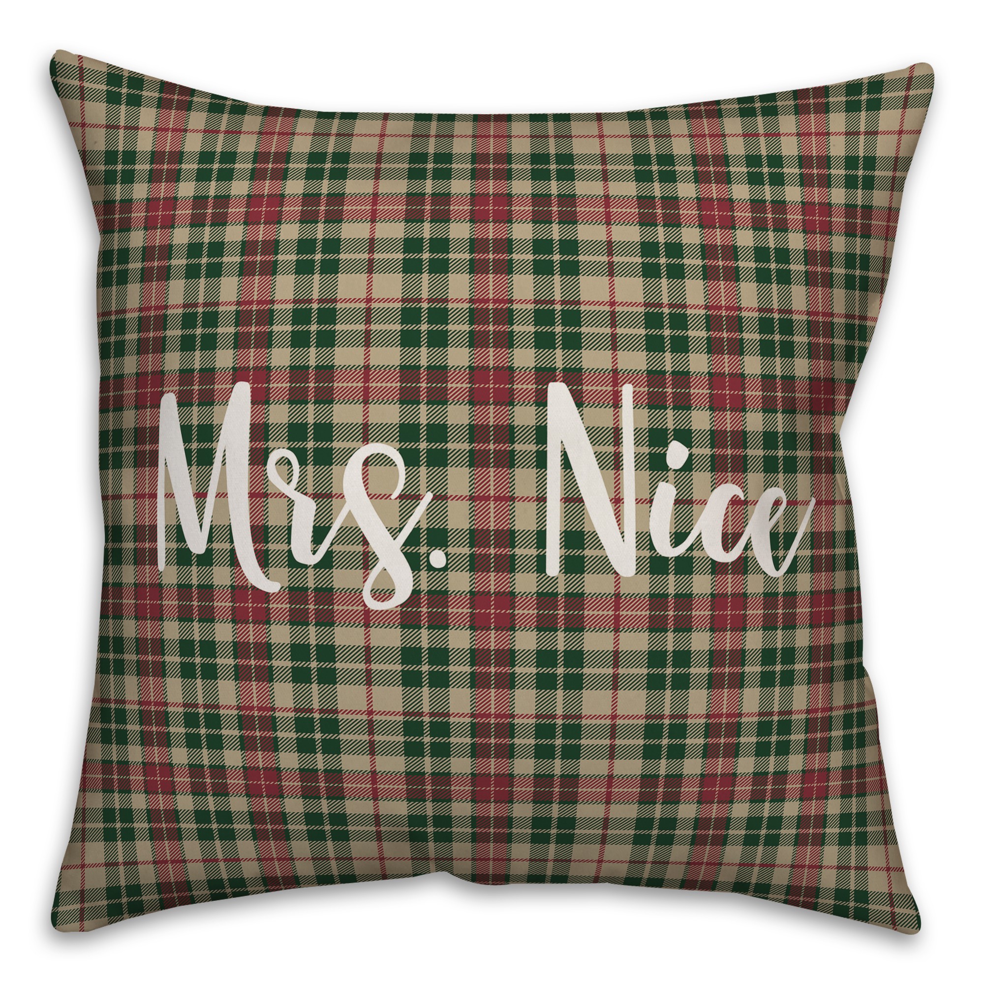Mrs. Nice in Tartan Plaid 18x18 Spun Poly Pillow