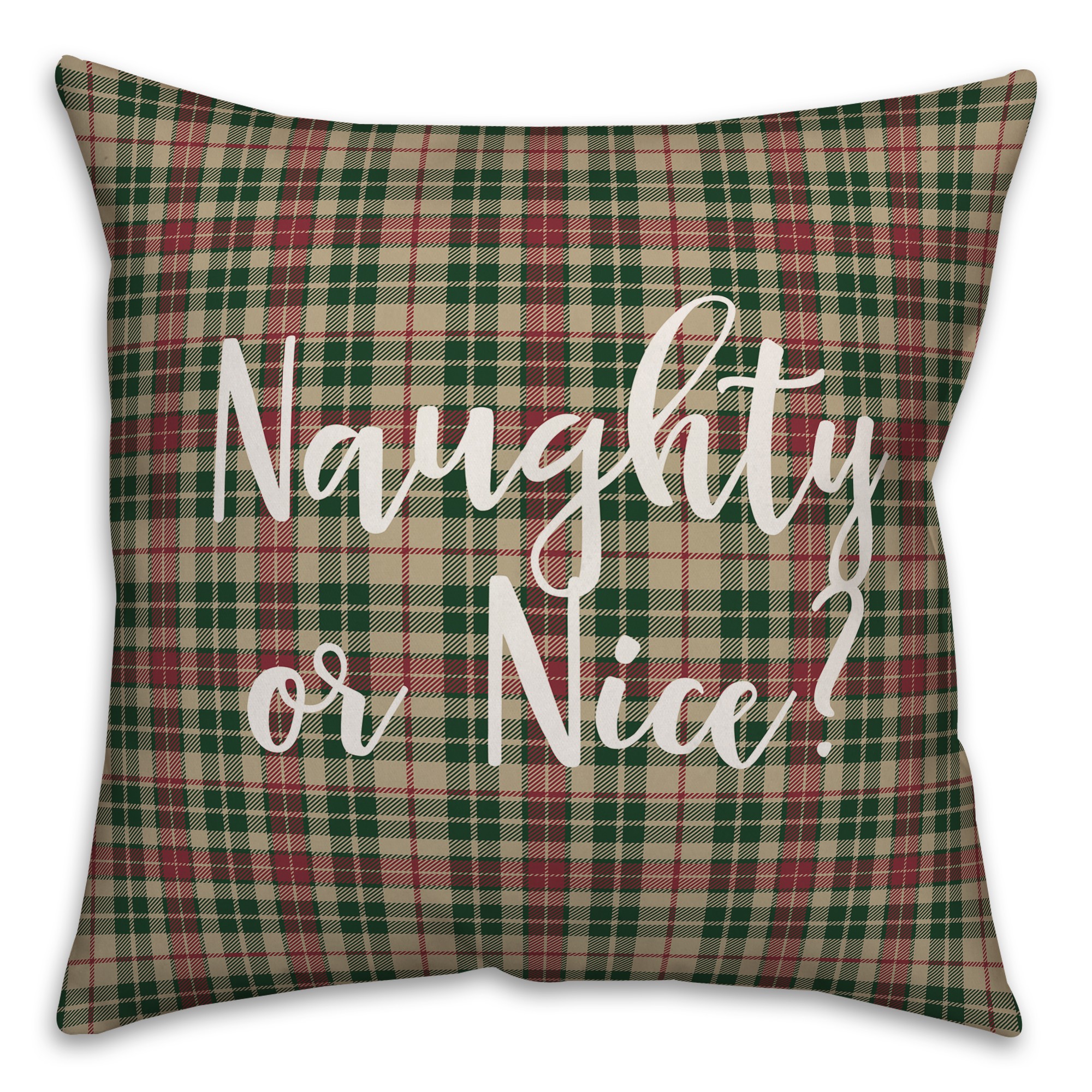 Naughty Or Nice? in Tartan Plaid 18x18 Spun Poly Pillow