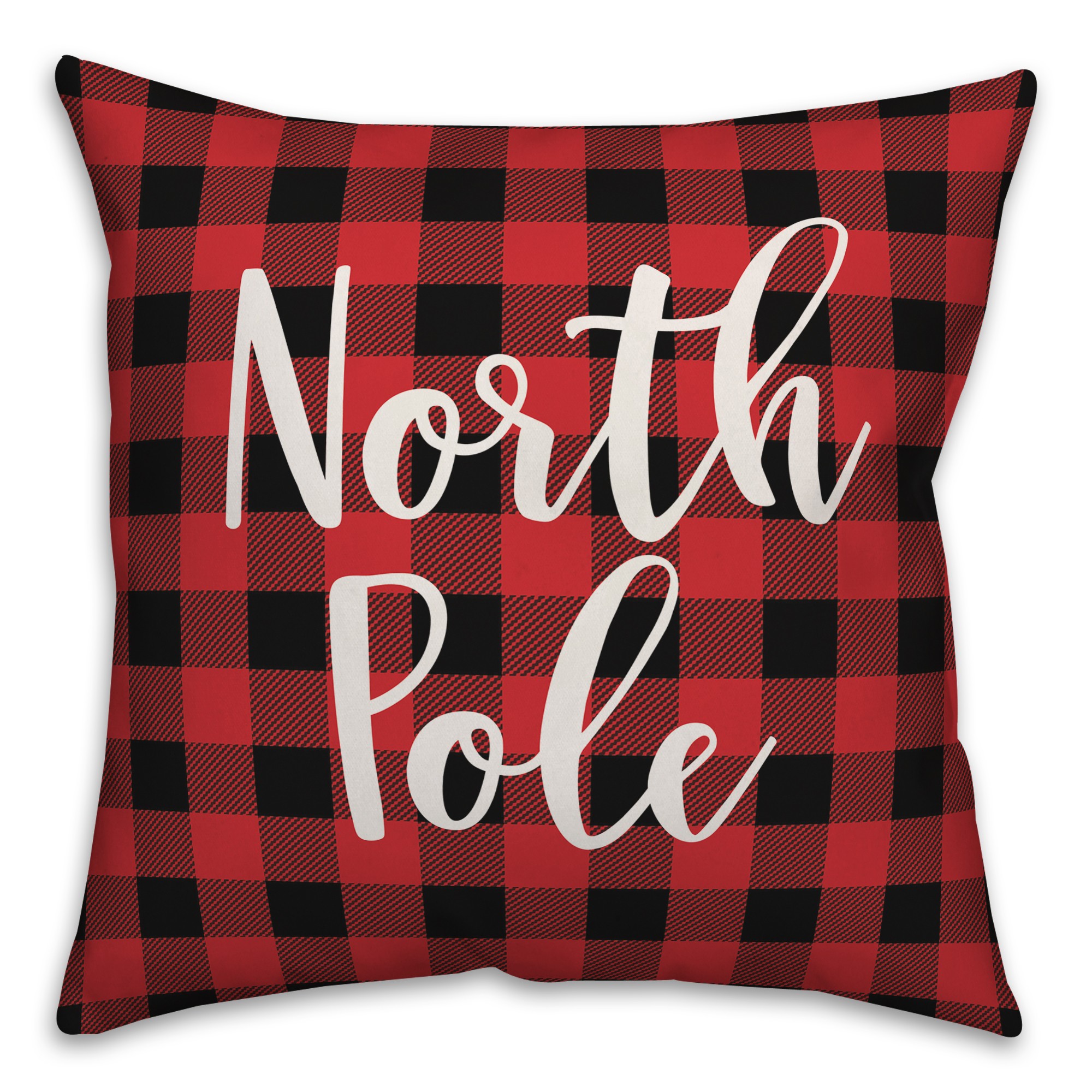 North Pole in Buffalo Check Plaid 18x18 Spun Poly Pillow