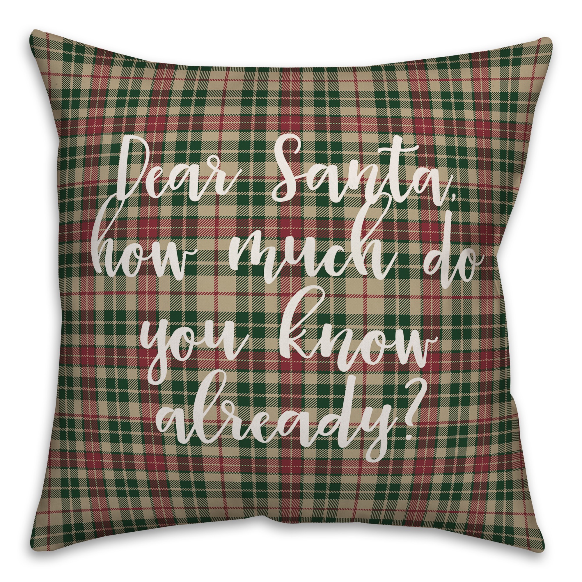 Dear Santa in Tartan Plaid 18x18 Spun Poly Pillow