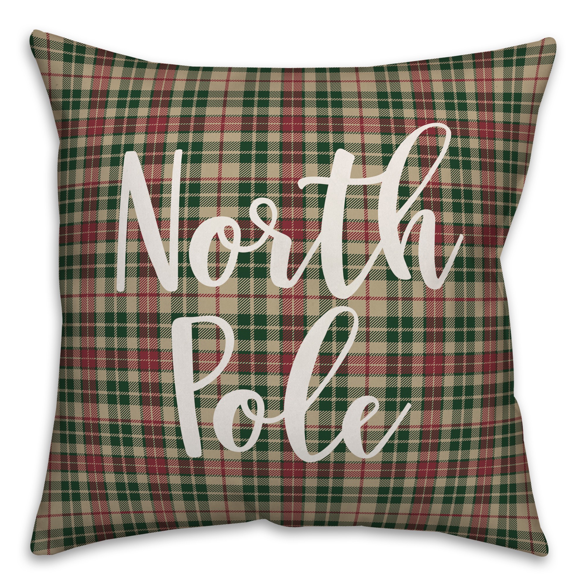 North Pole in Tartan Plaid 18x18 Spun Poly Pillow