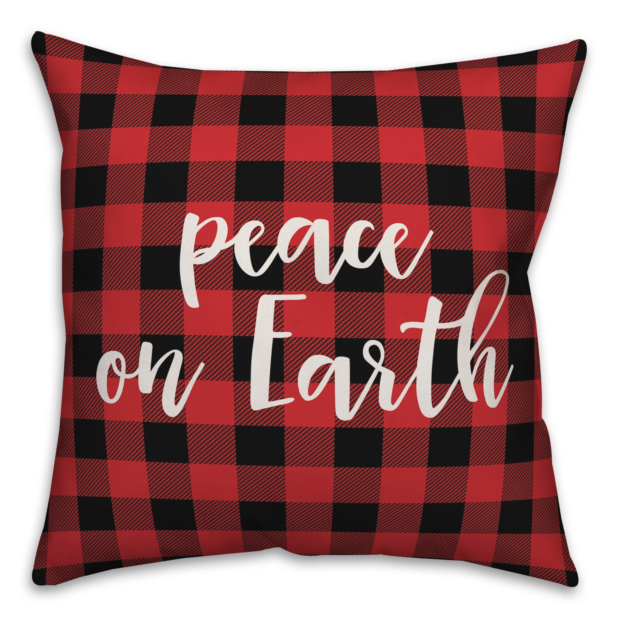Peace On Earth in Buffalo Check Plaid 18x18 Spun Poly Pillow