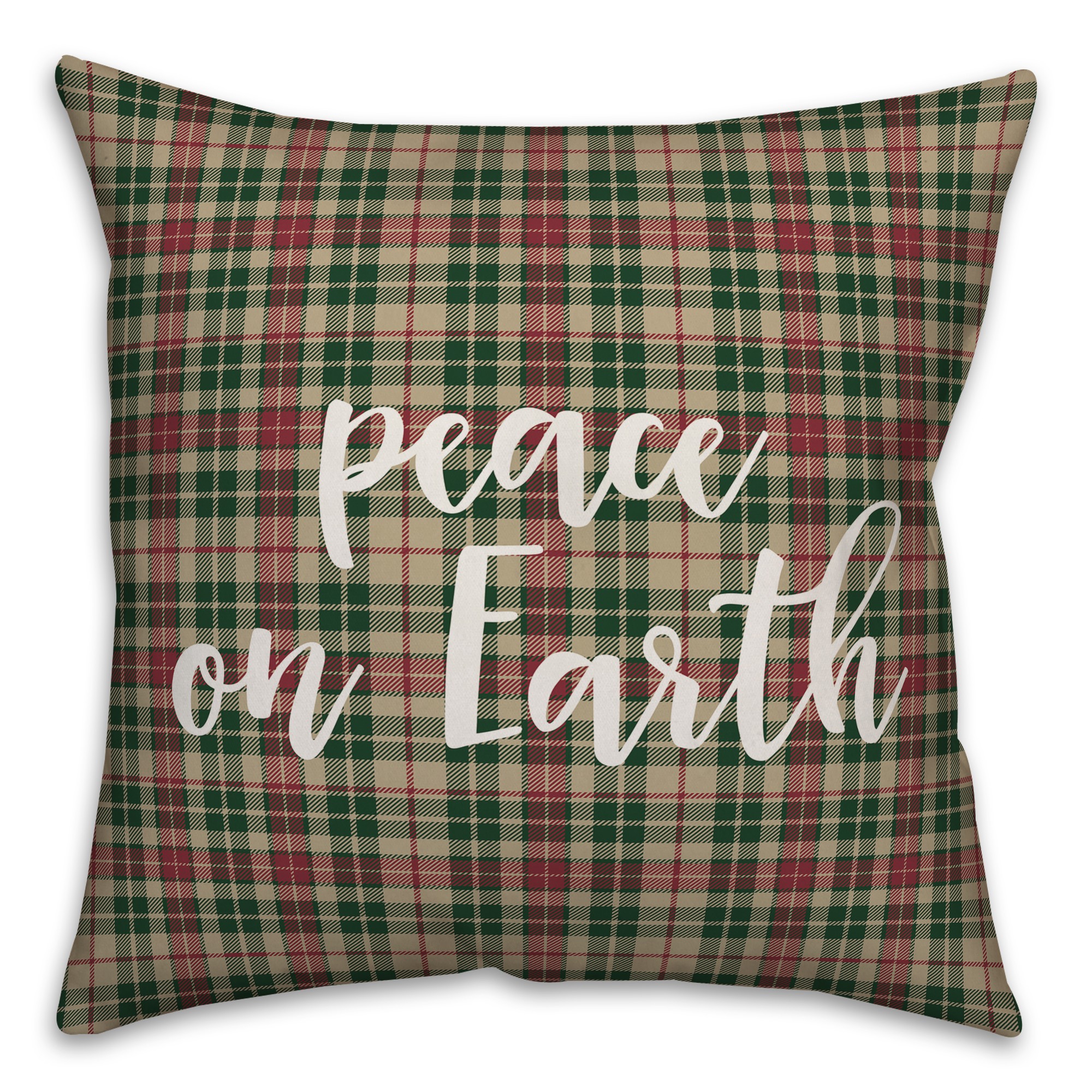 Peace On Earth in Tartan Plaid 18x18 Spun Poly Pillow
