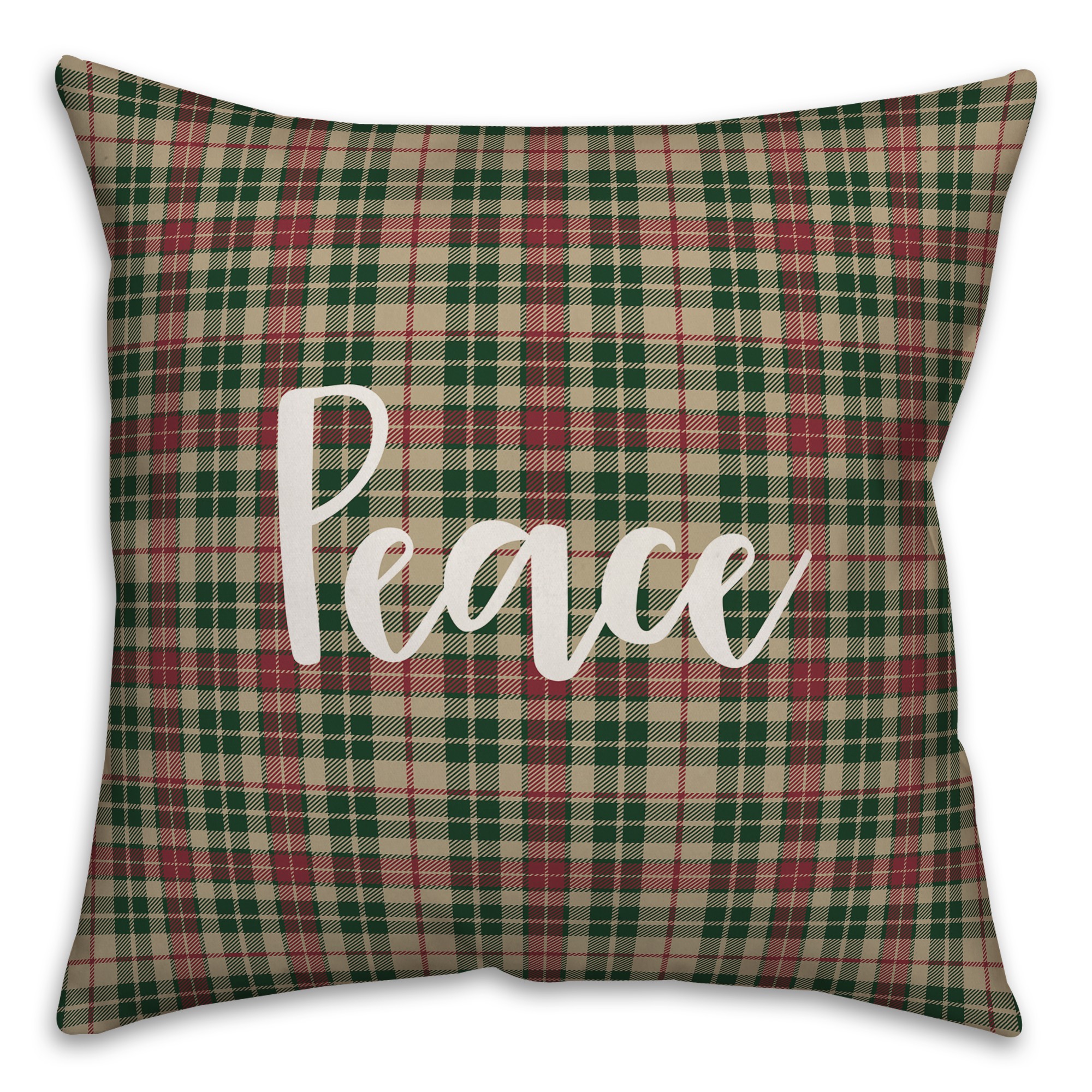 Peace in Tartan Plaid 18x18 Spun Poly Pillow
