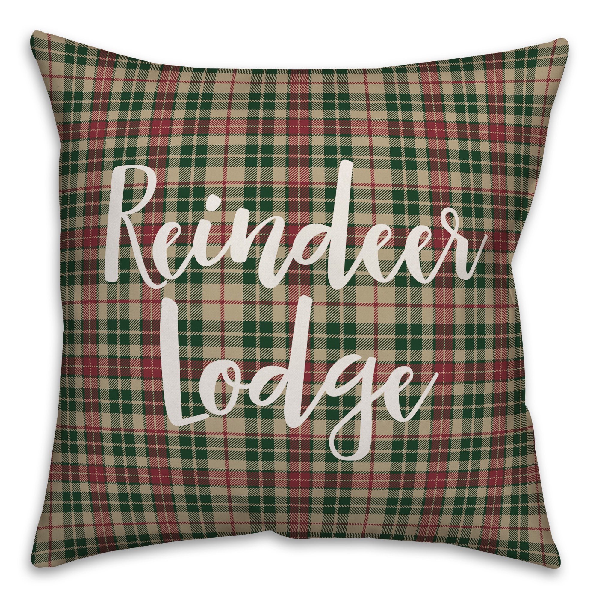 Reindeer Lodge in Tartan Plaid 18x18 Spun Poly Pillow