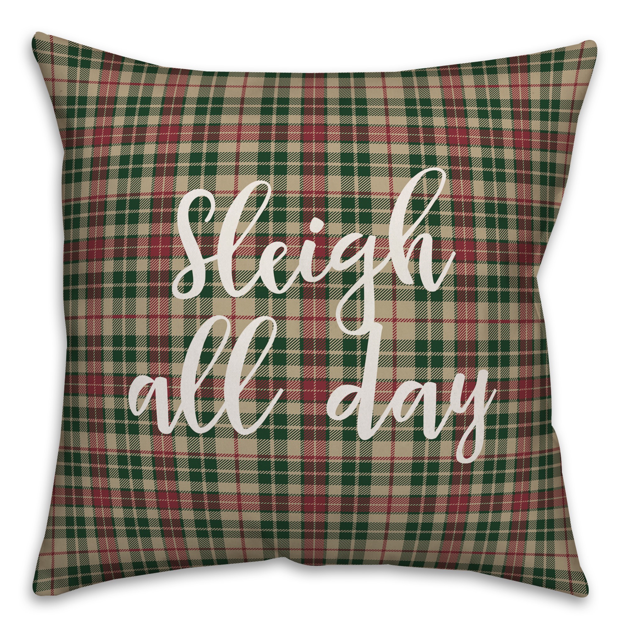 Sleigh All Day in Tartan Plaid 18x18 Spun Poly Pillow