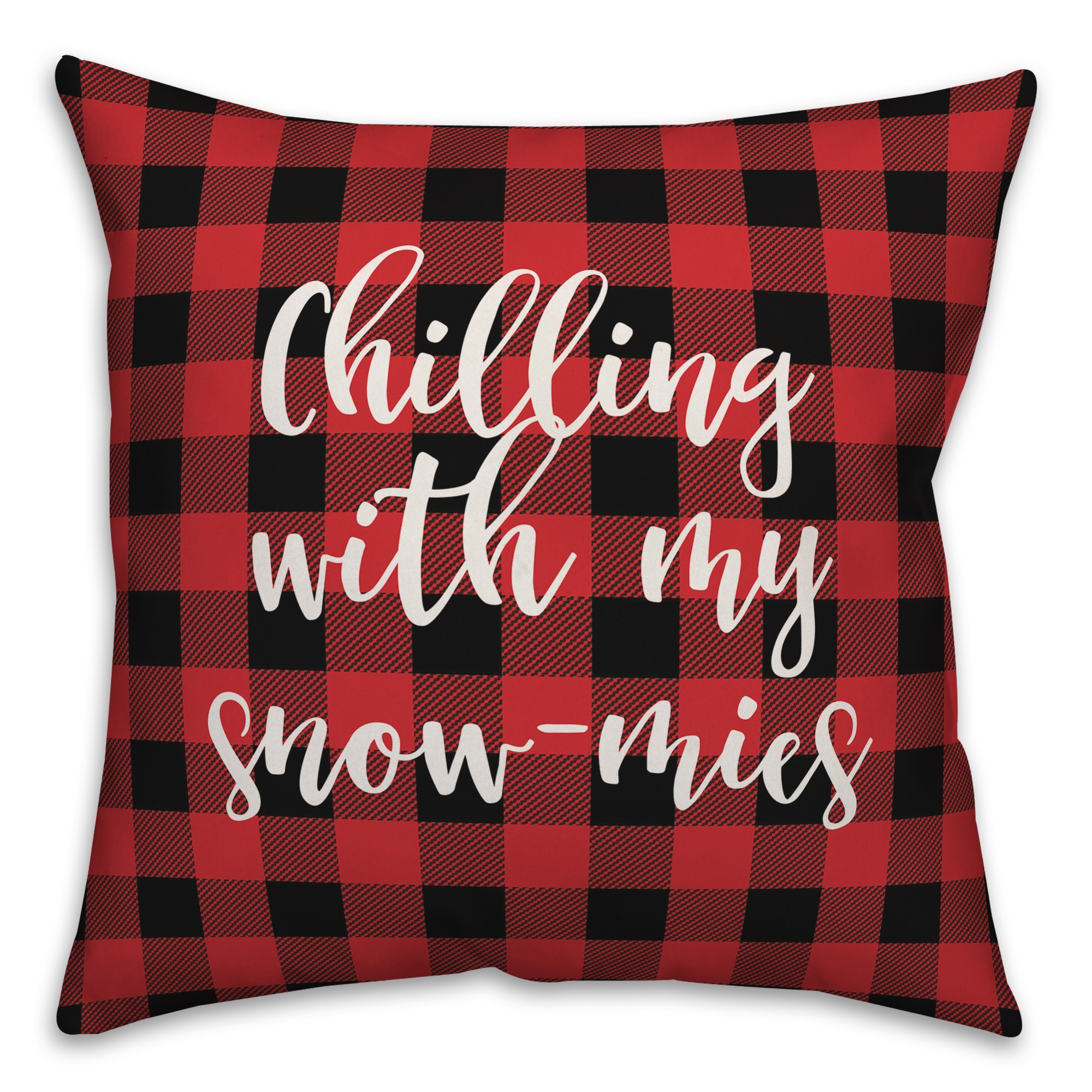 Snowmies in Buffalo Check Plaid 18x18 Spun Poly Pillow