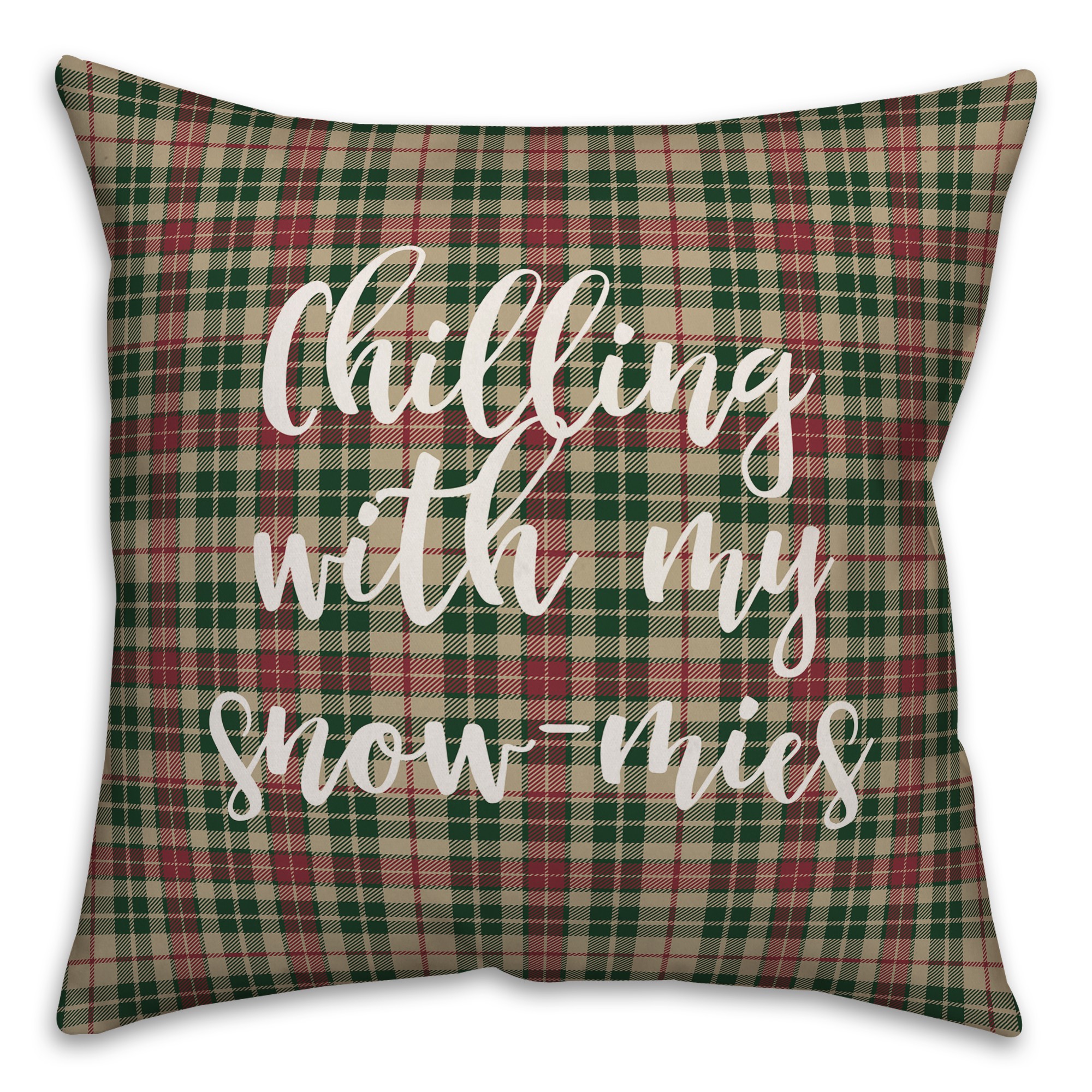 Snowmies in Tartan Plaid 18x18 Spun Poly Pillow