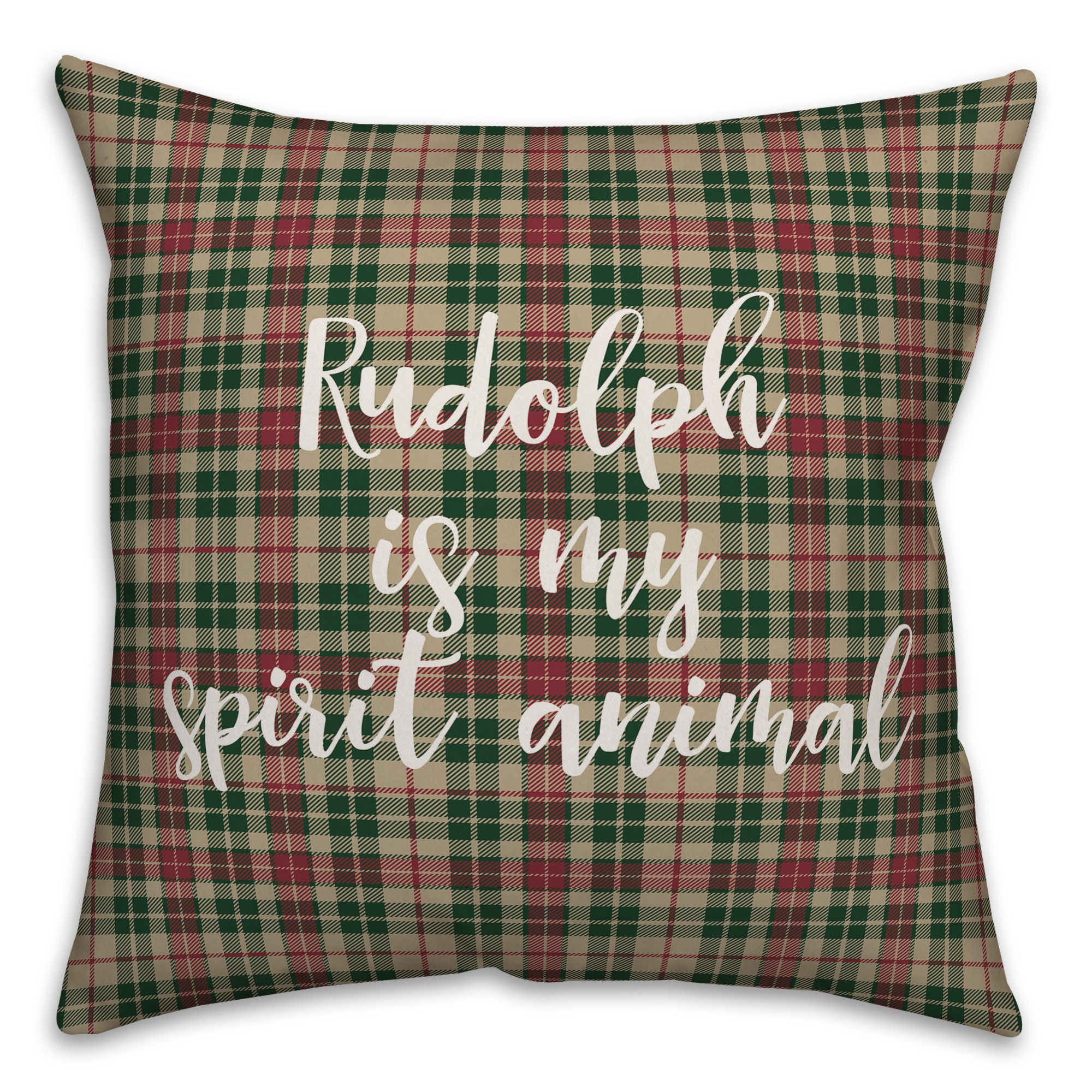 Rudolph Is My Spririt Animal in Tartan Plaid 18x18 Spun Poly Pillow