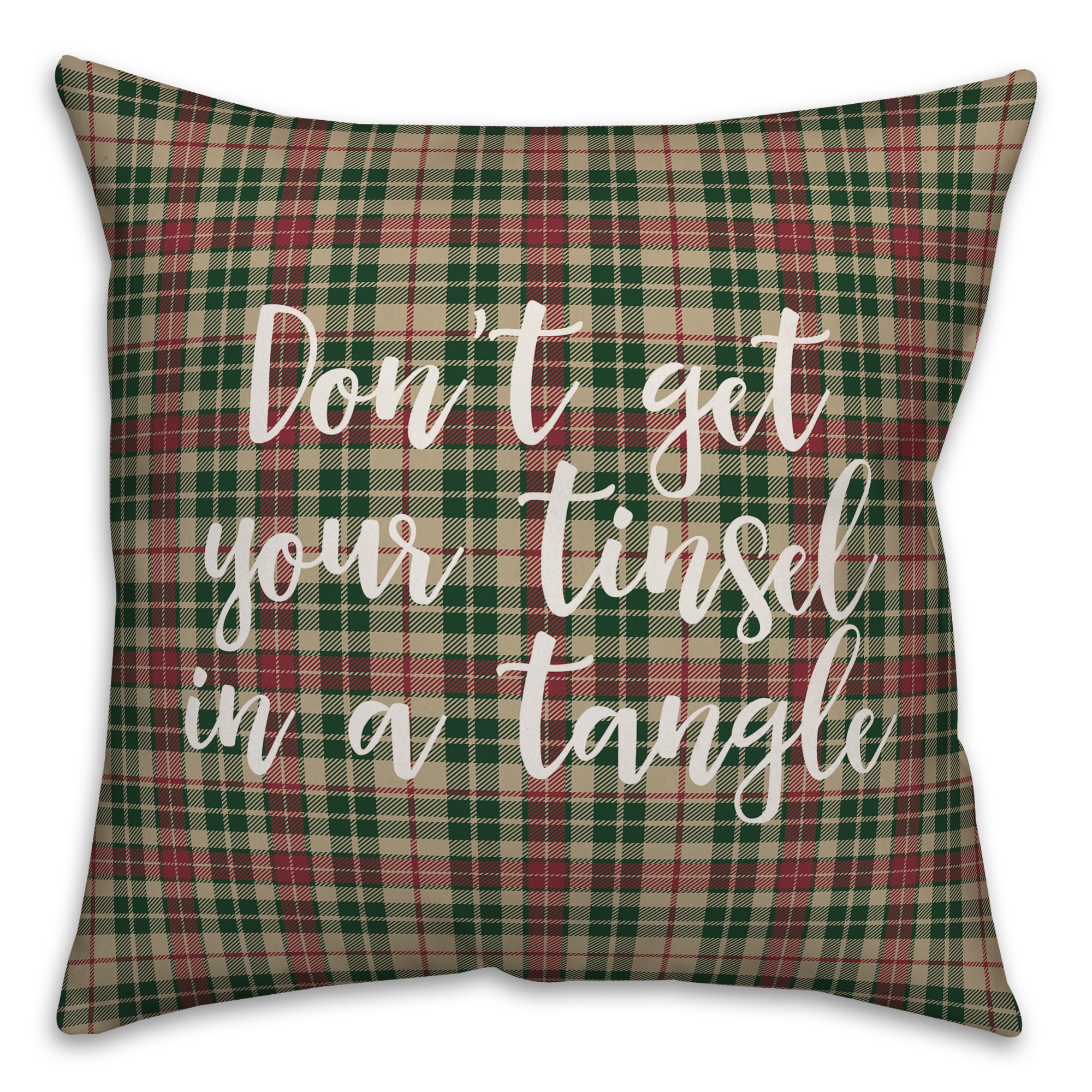 Don’t Get Your Tinsel In A Tangle in Tartan Plaid 18x18 Spun Poly Pillow