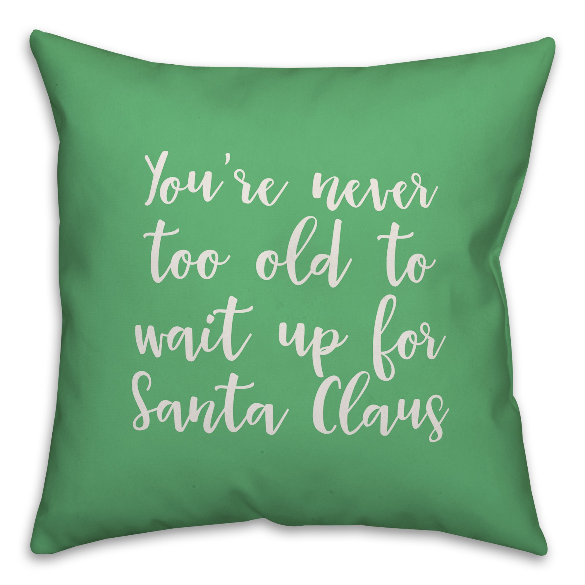 Never To Old To Wait Up For Santa in Light Green 18x18 Spun Poly Pillow