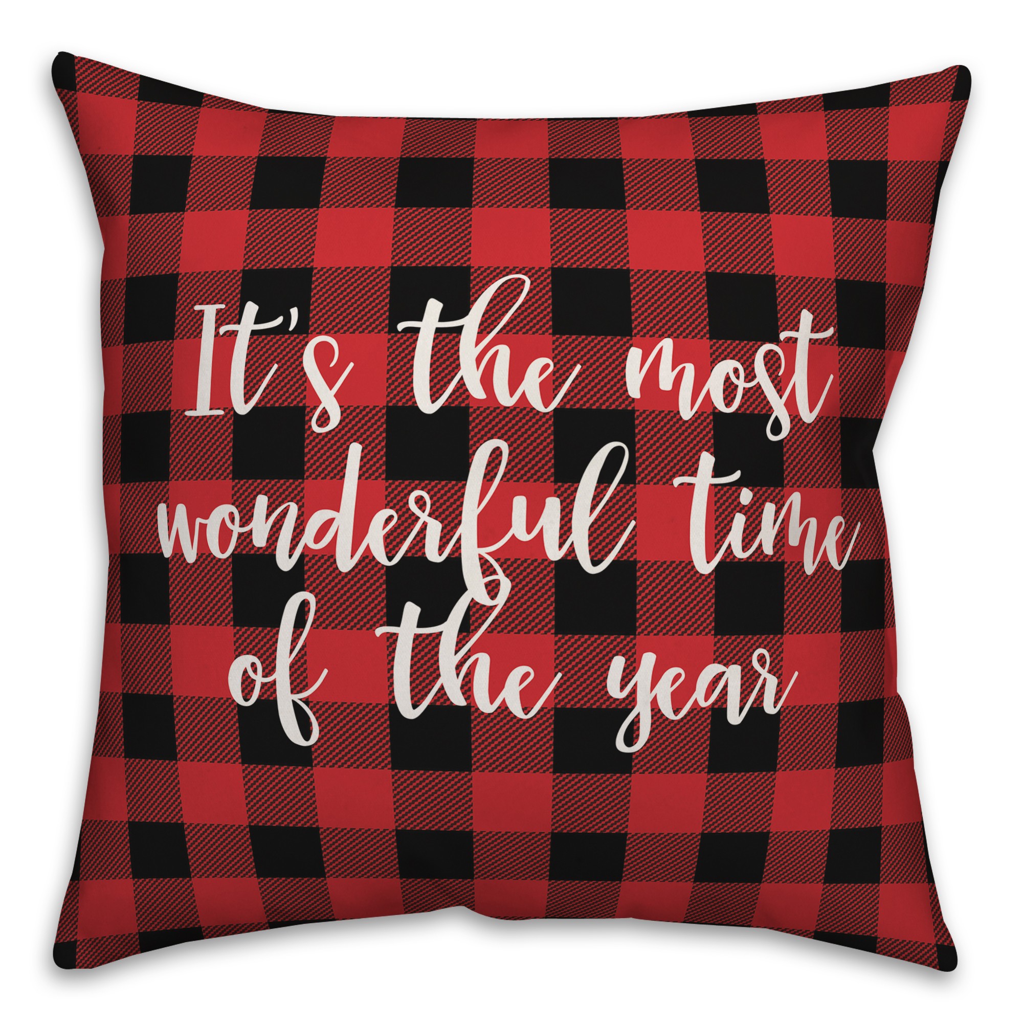 It's The Most Wonderful Time Of The Year in Buffalo Check Plaid 18x18 Spun Poly Pillow