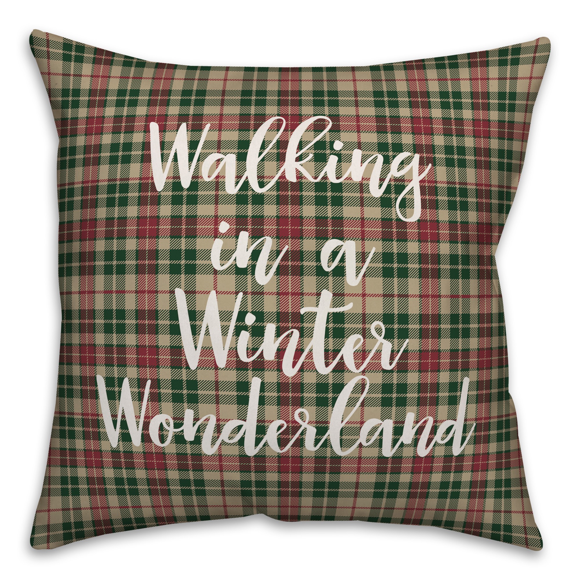 Walking In A Winter Wonderland in Tartan Plaid 18x18 Spun Poly Pillow