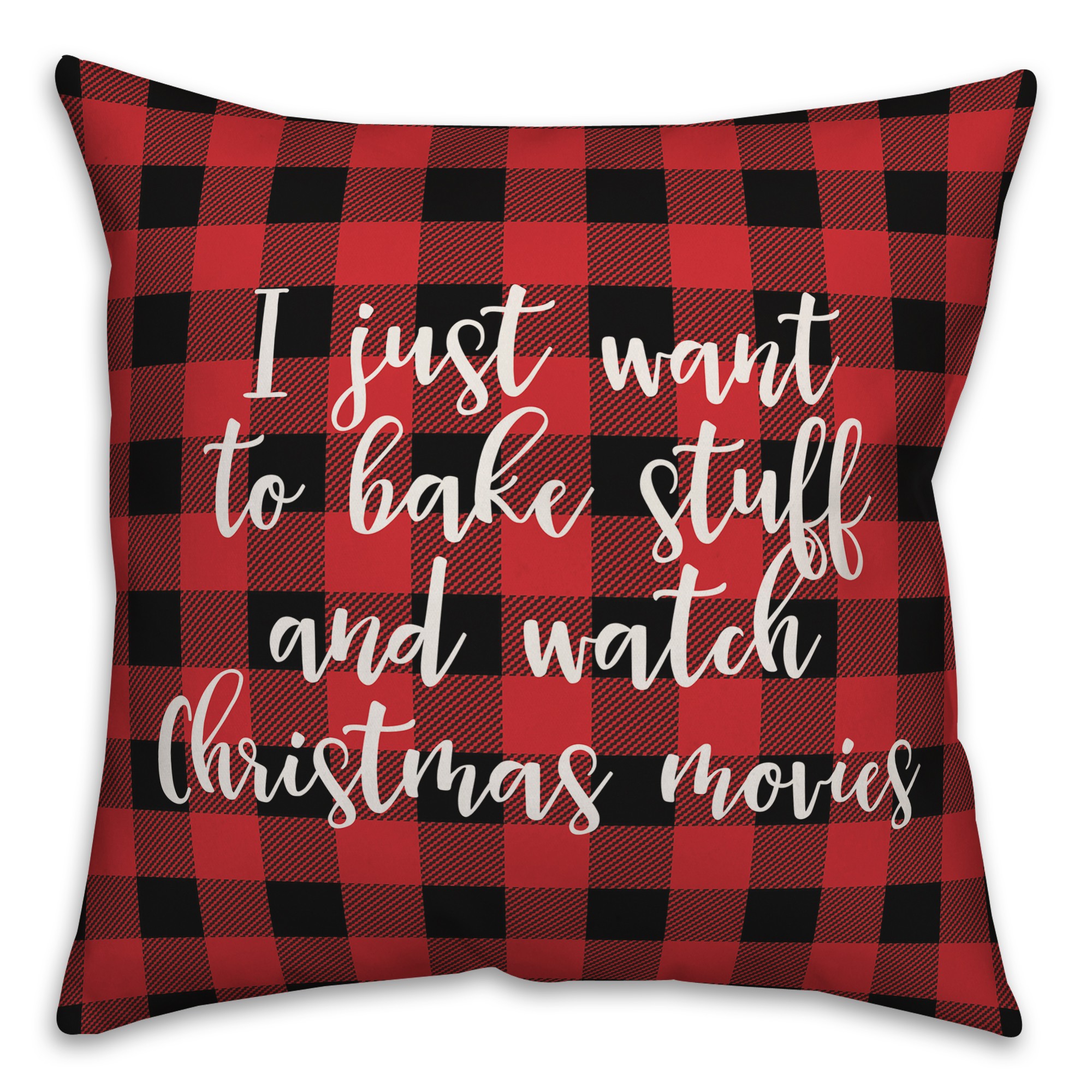 Bake Stuff And Watch Christmas Movies in Buffalo Check Plaid 18x18 Spun Poly Pillow Cover