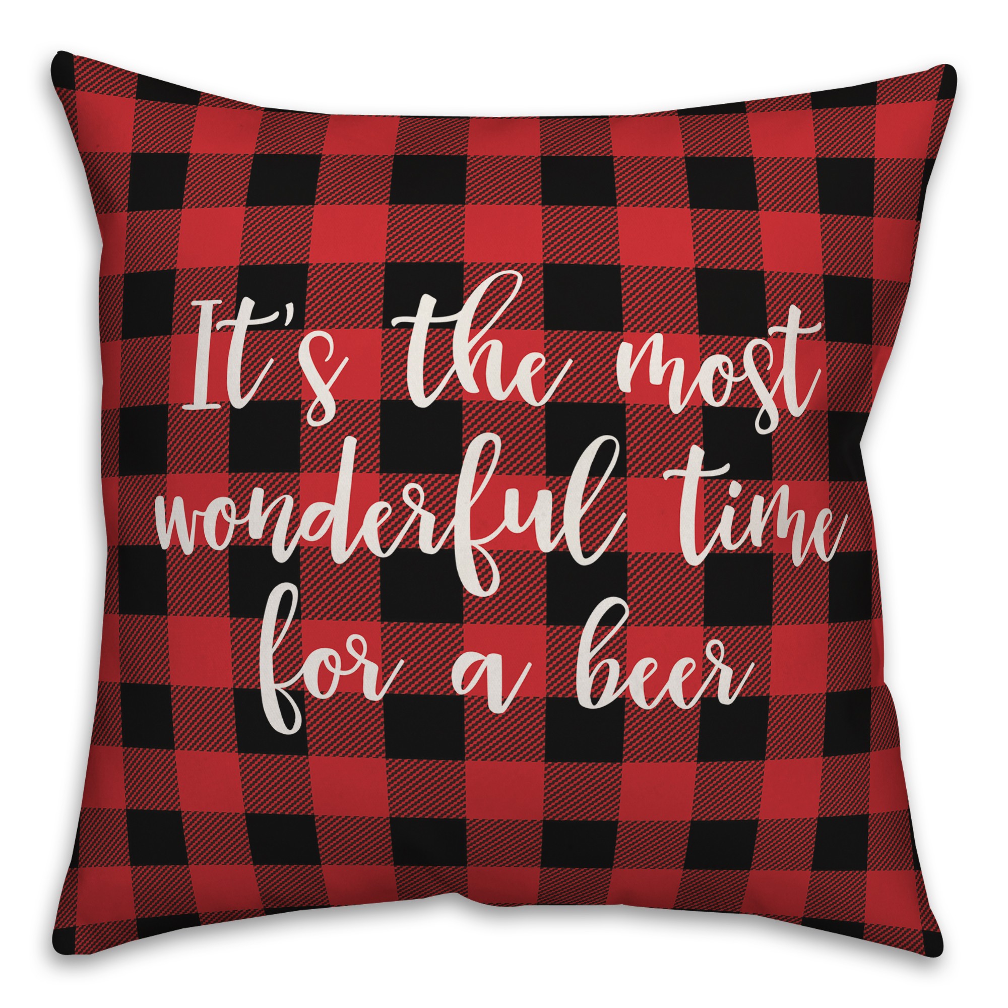 It's The Most Wonderful Time For A Beer in Buffalo Check Plaid 18x18 Spun Poly Pillow Cover