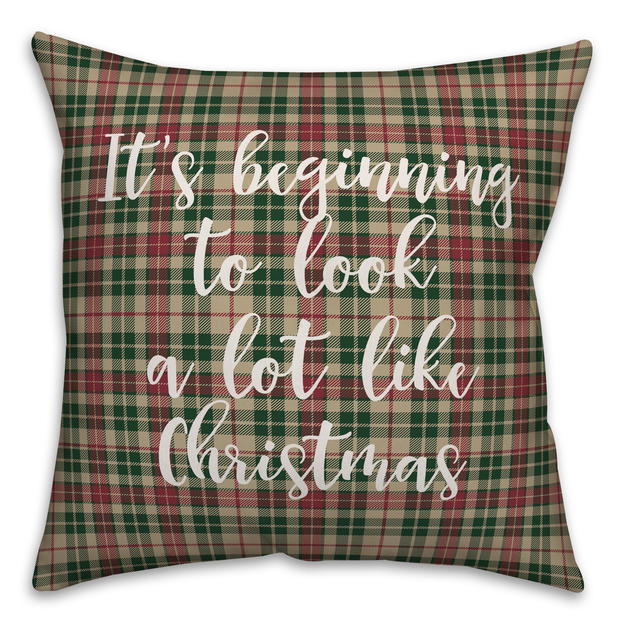 It's Beginning To Look A Lot Like Christmas in Tartan Plaid 18x18 Spun Poly Pillow Cover