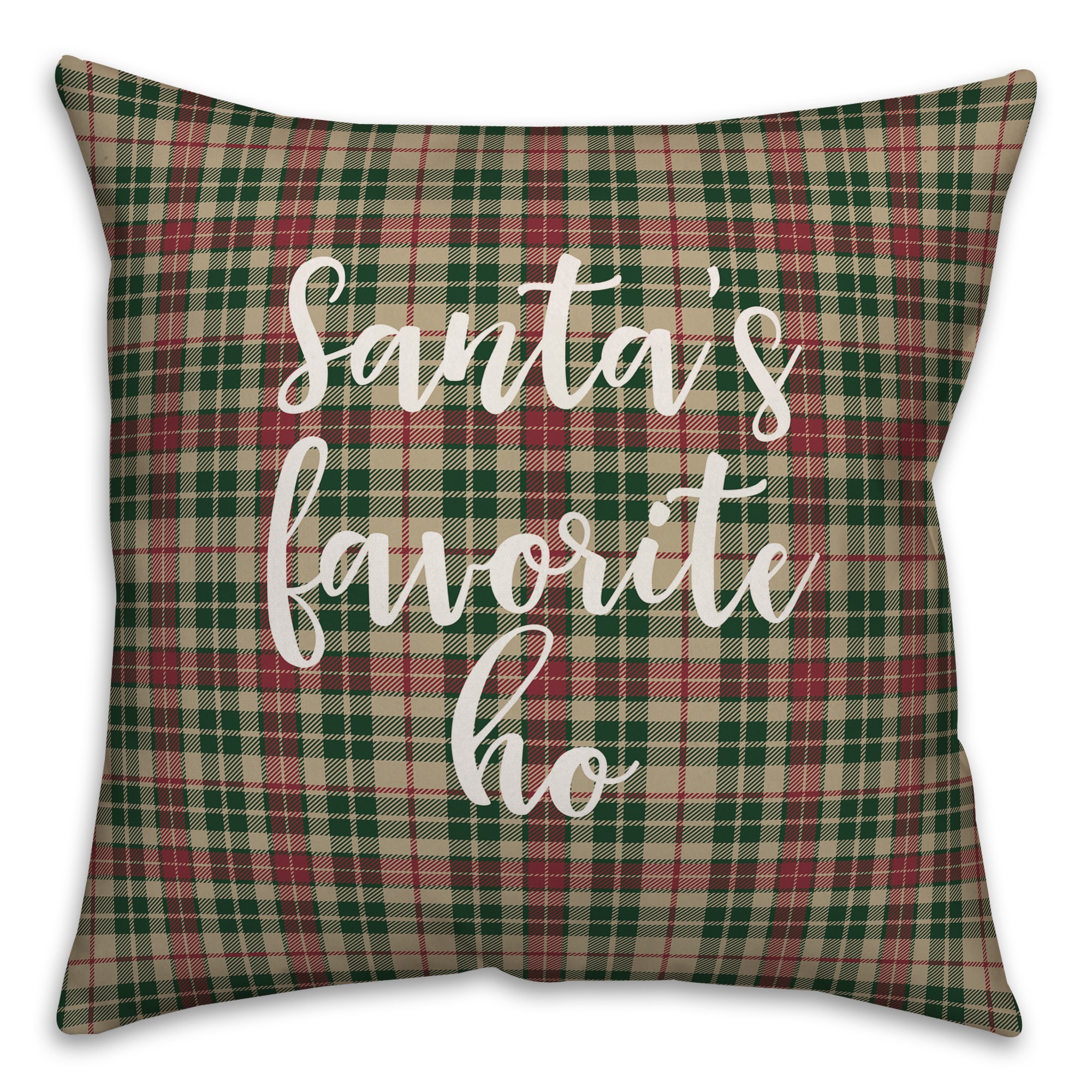 Santa's Favorite Ho in Tartan Plaid 18x18 Spun Poly Pillow Cover