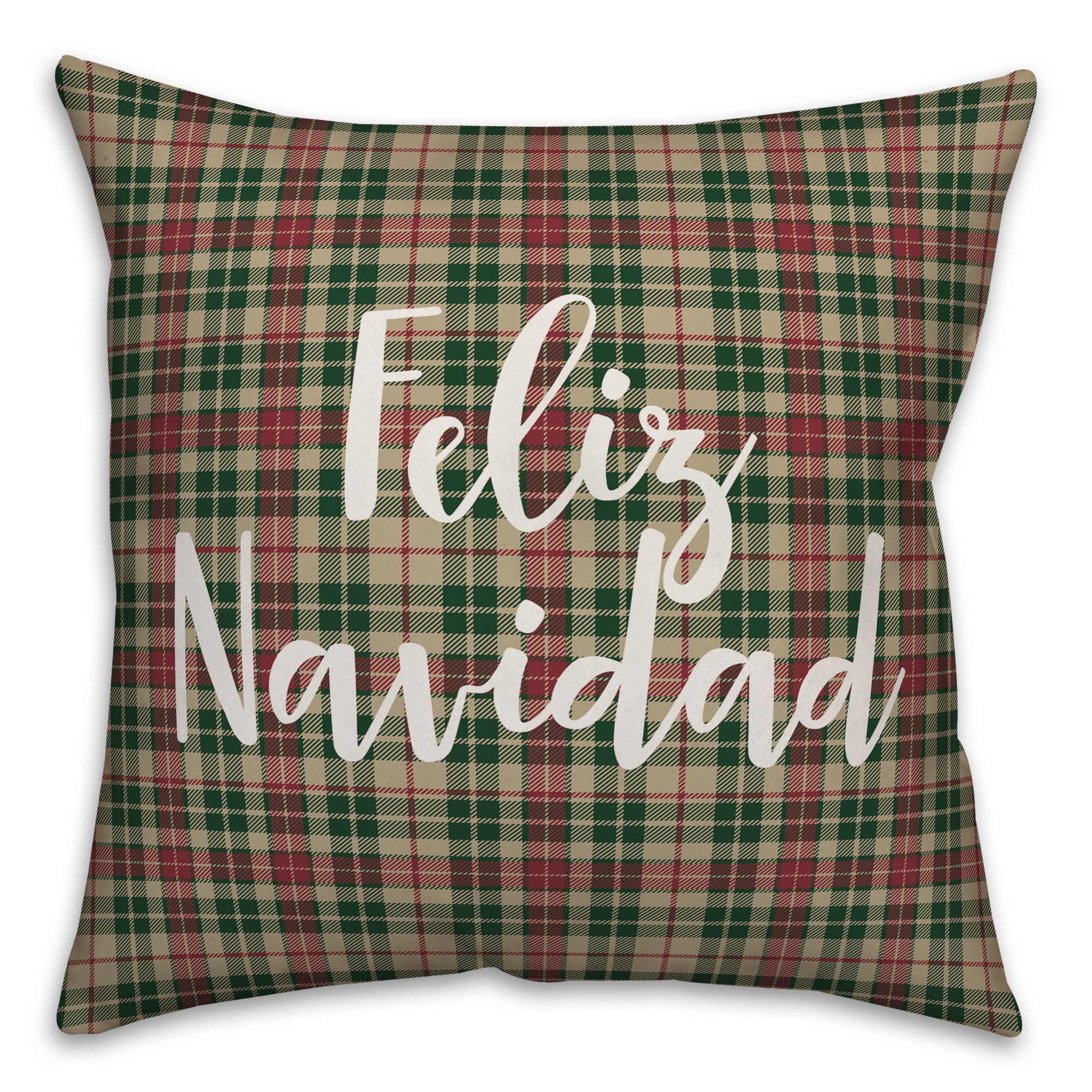 Feliz Navidad in Tartan Plaid 18x18 Spun Poly Pillow Cover