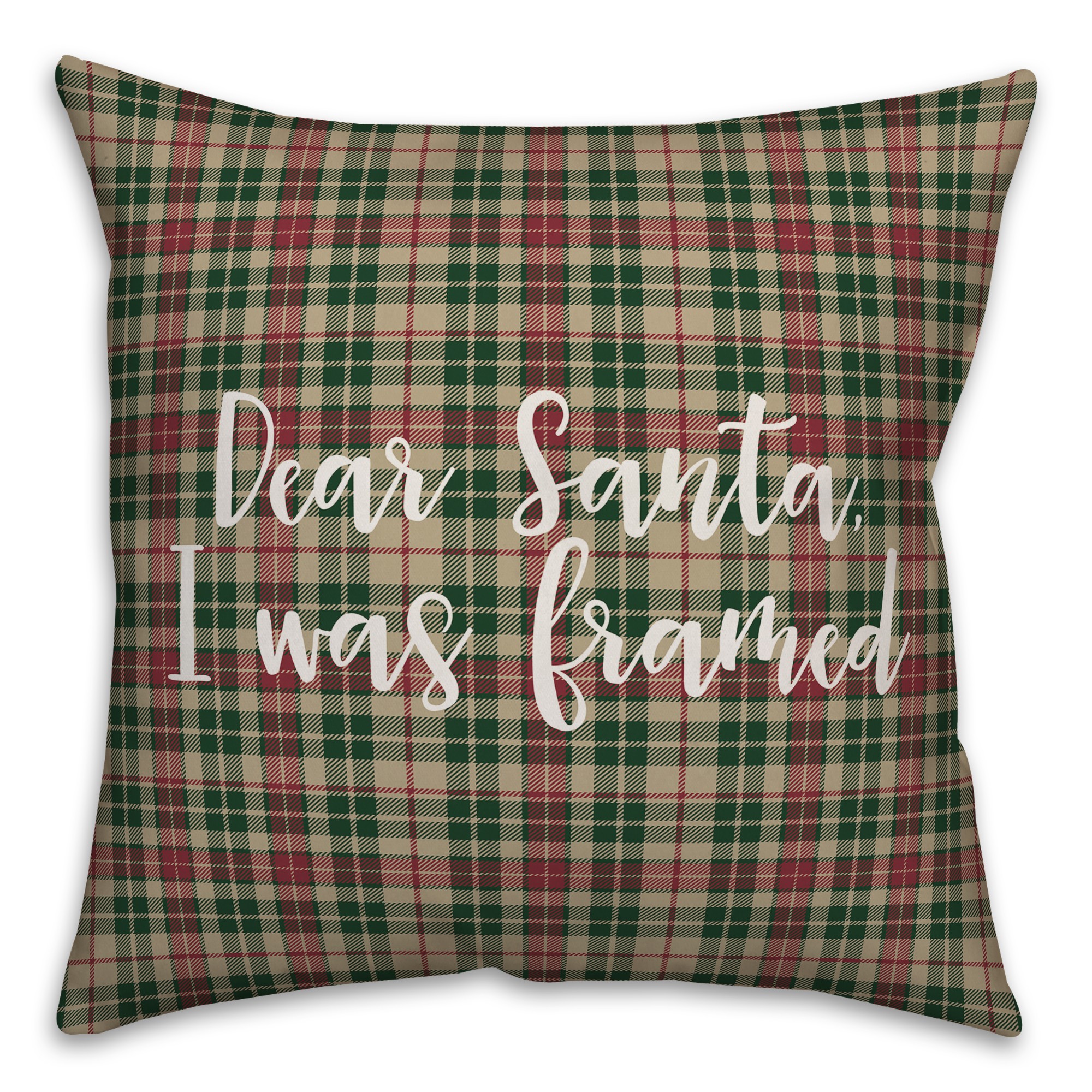 Dear Santa, I Was Framed in Tartan Plaid 18x18 Spun Poly Pillow Cover