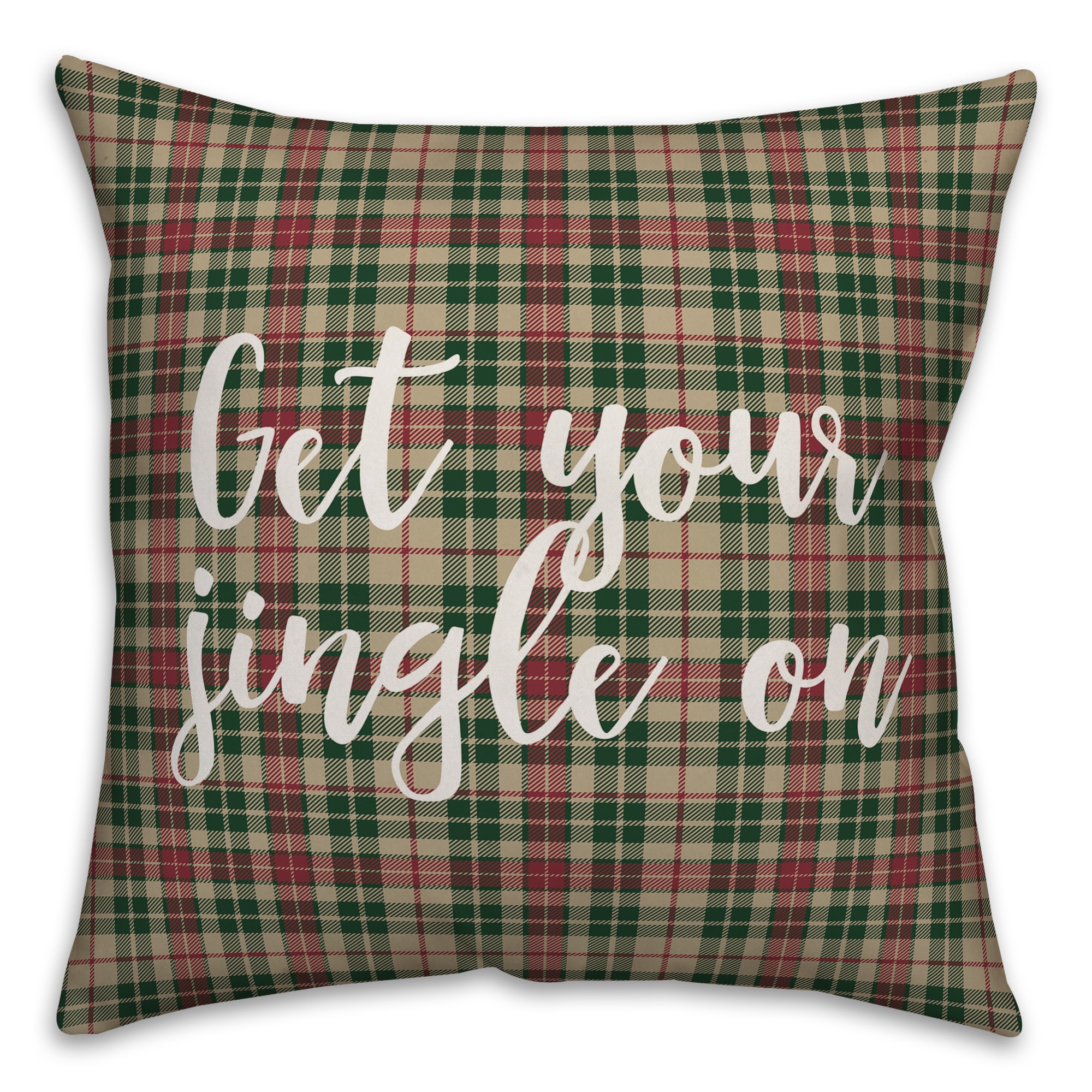 Get Your Jingle On in Tartan Plaid 18x18 Spun Poly Pillow Cover