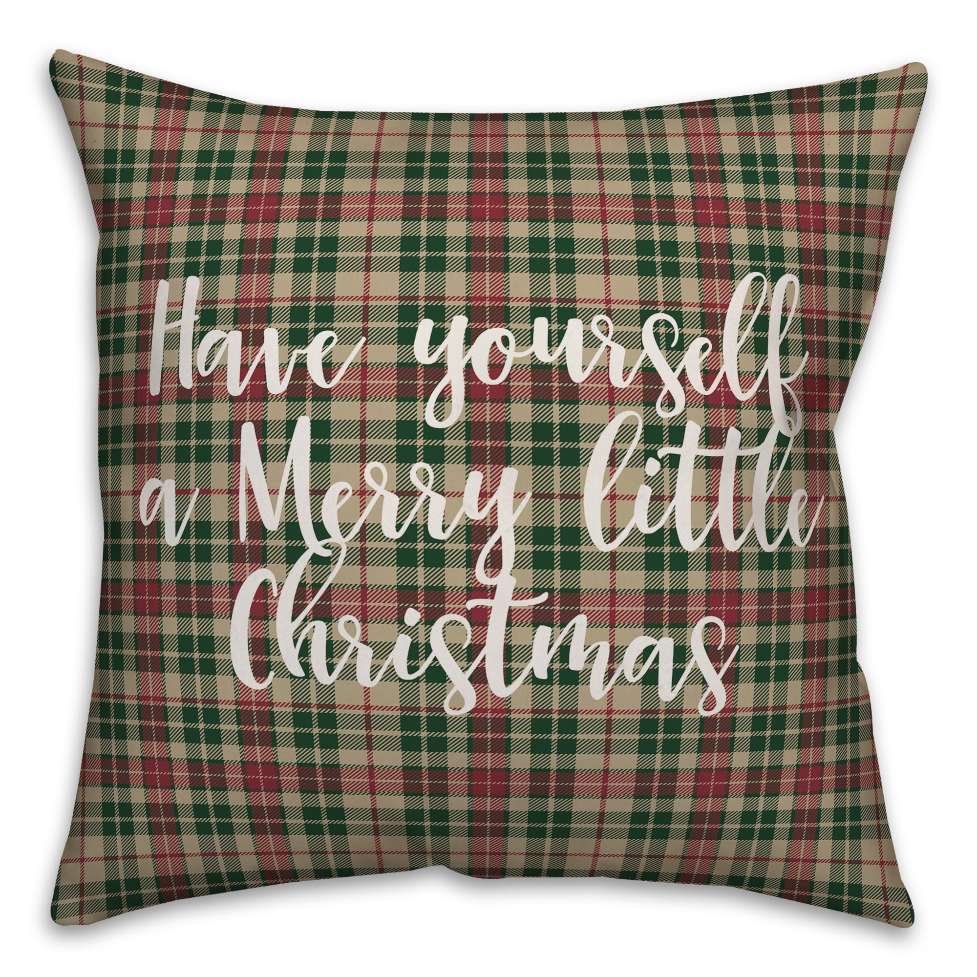 Have Yourself A Merry Little Christmas in Tartan Plaid 18x18 Spun Poly Pillow Cover
