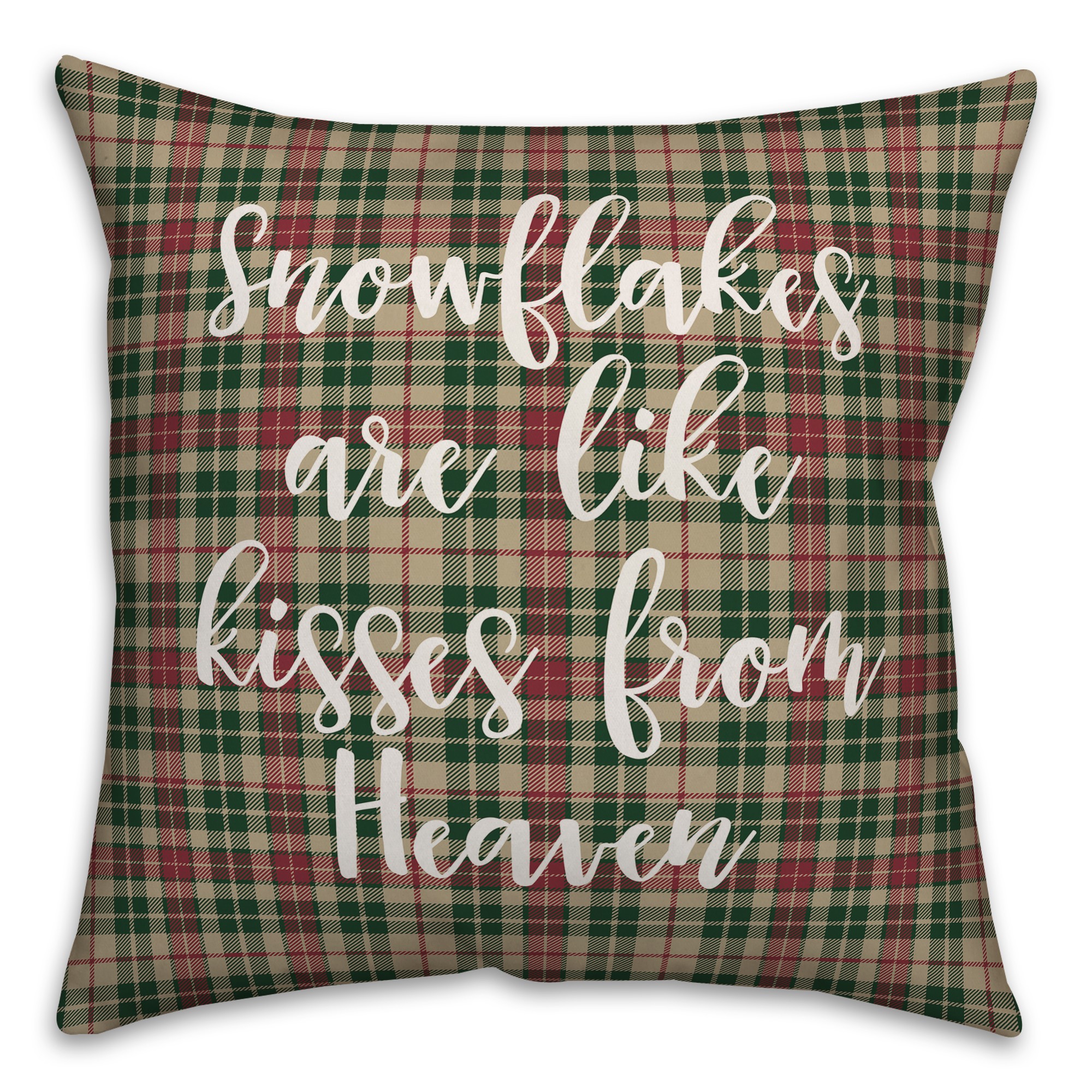 Snowflakes Are Like Kisses From Heaven in Tartan Plaid 18x18 Spun Poly Pillow Cover