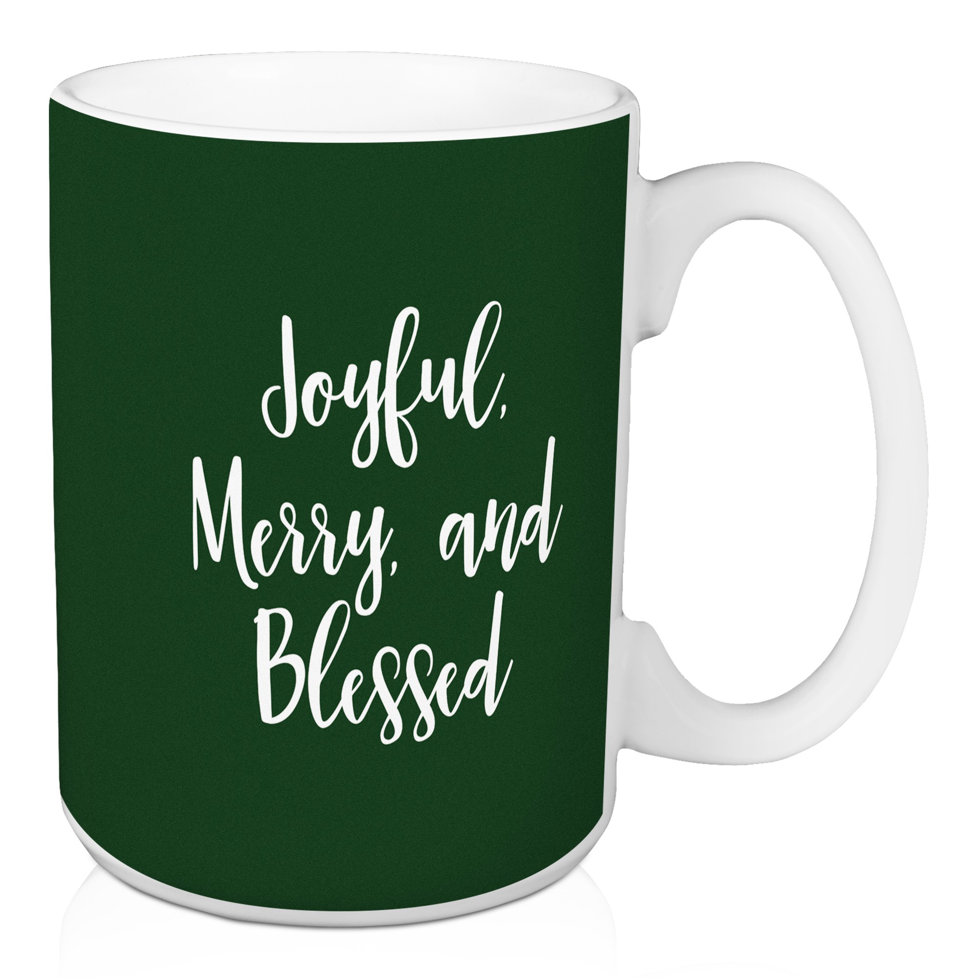 Joyful Merry And Blessed in Dark Green 15 oz Mug