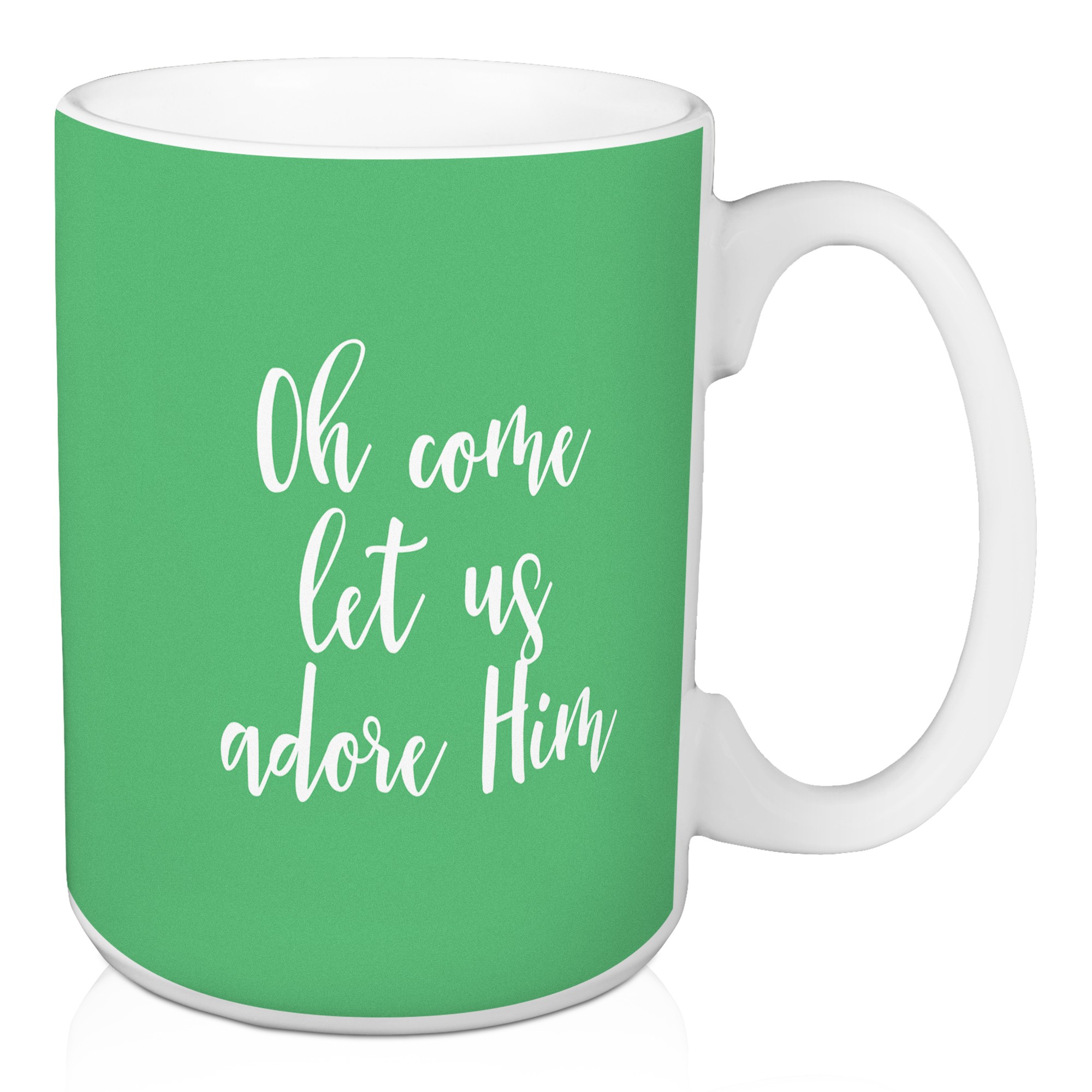 Oh Come Let Us Adore Him in Light Green 15 oz Mug