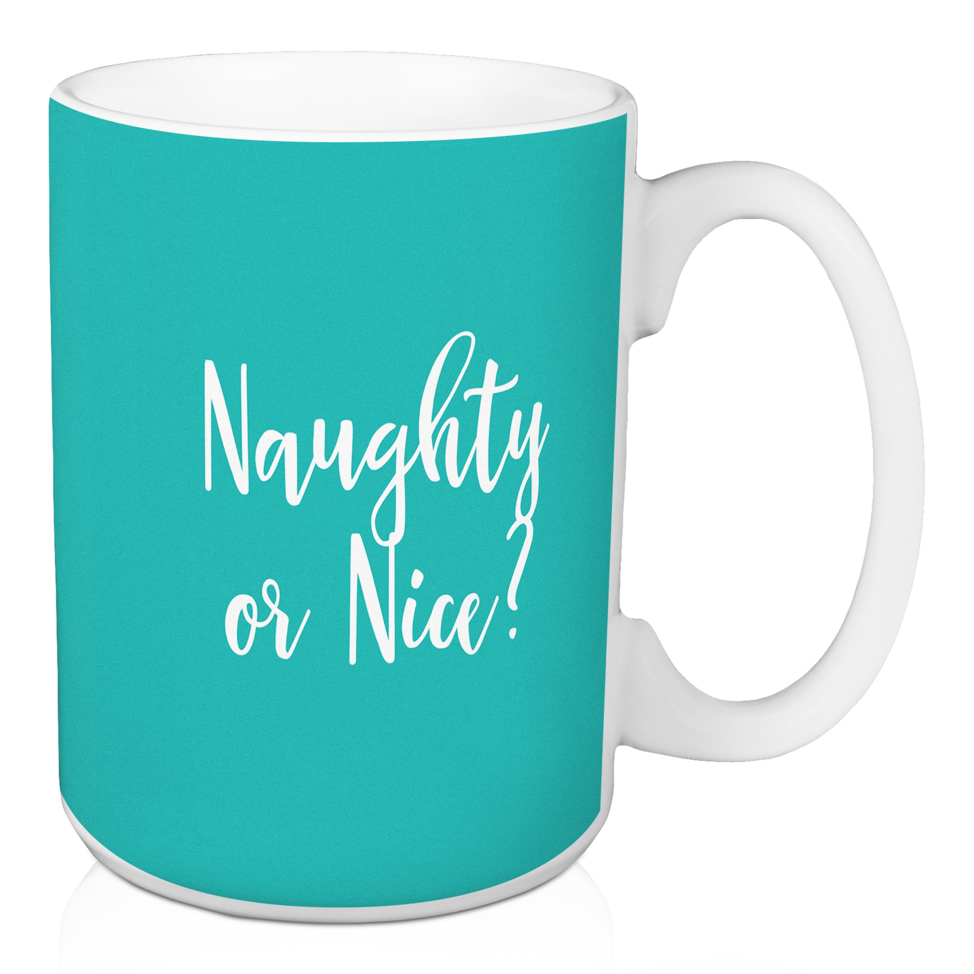 Naughty Or Nice? in Teal 15 oz Mug