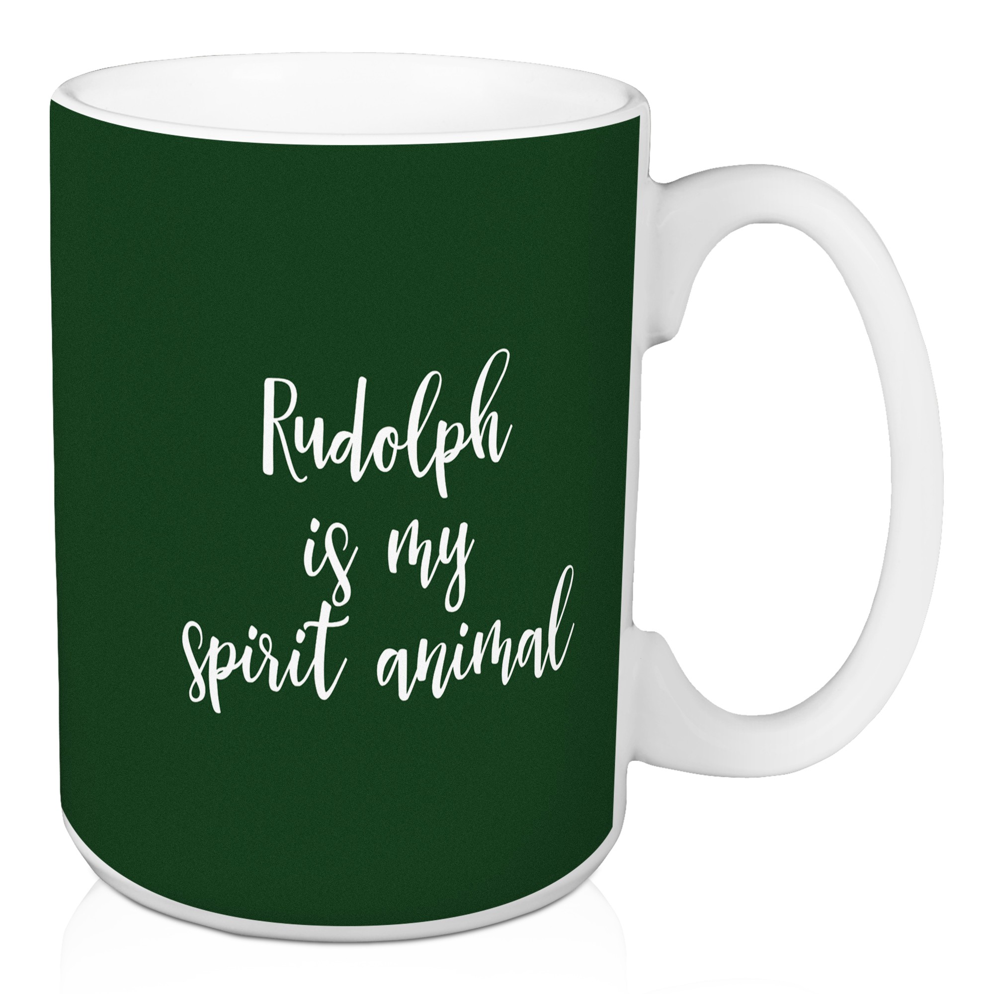 Rudolph Is My Spirit Animal in Dark Green 15 oz Mug